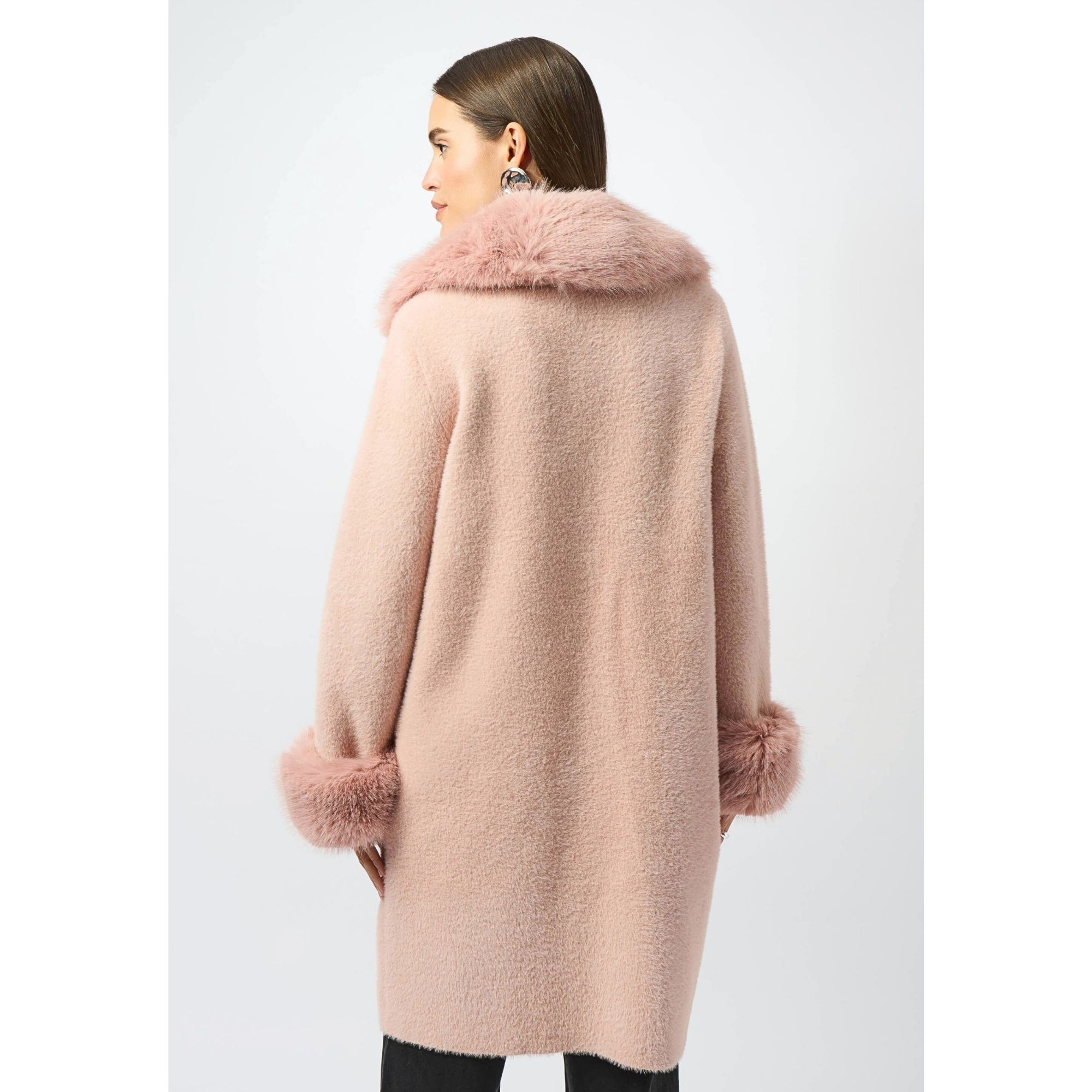 Joseph Ribkoff Coatigan With Faux Fur Collar And Cuff Dusty Pink 3647