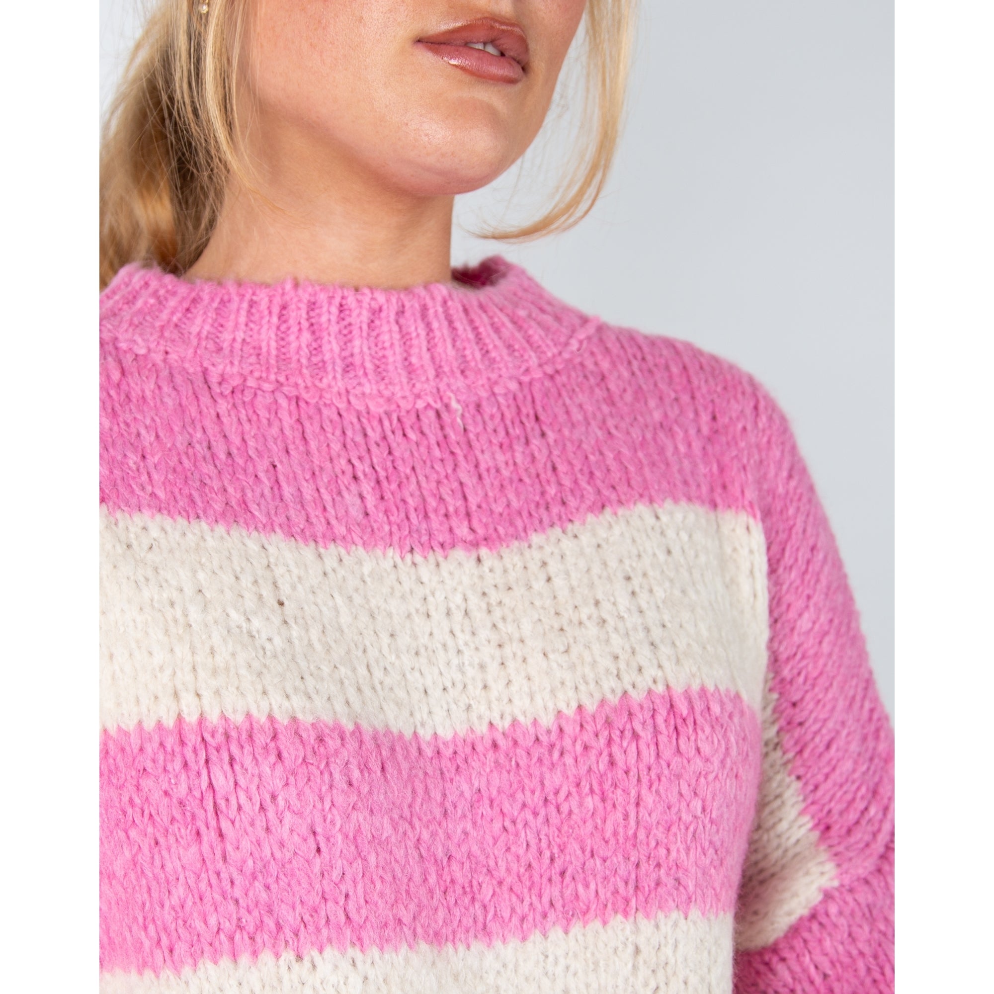 Kris Ana Soft Chunky Knit Oversized Stripe Jumper Pink/cream