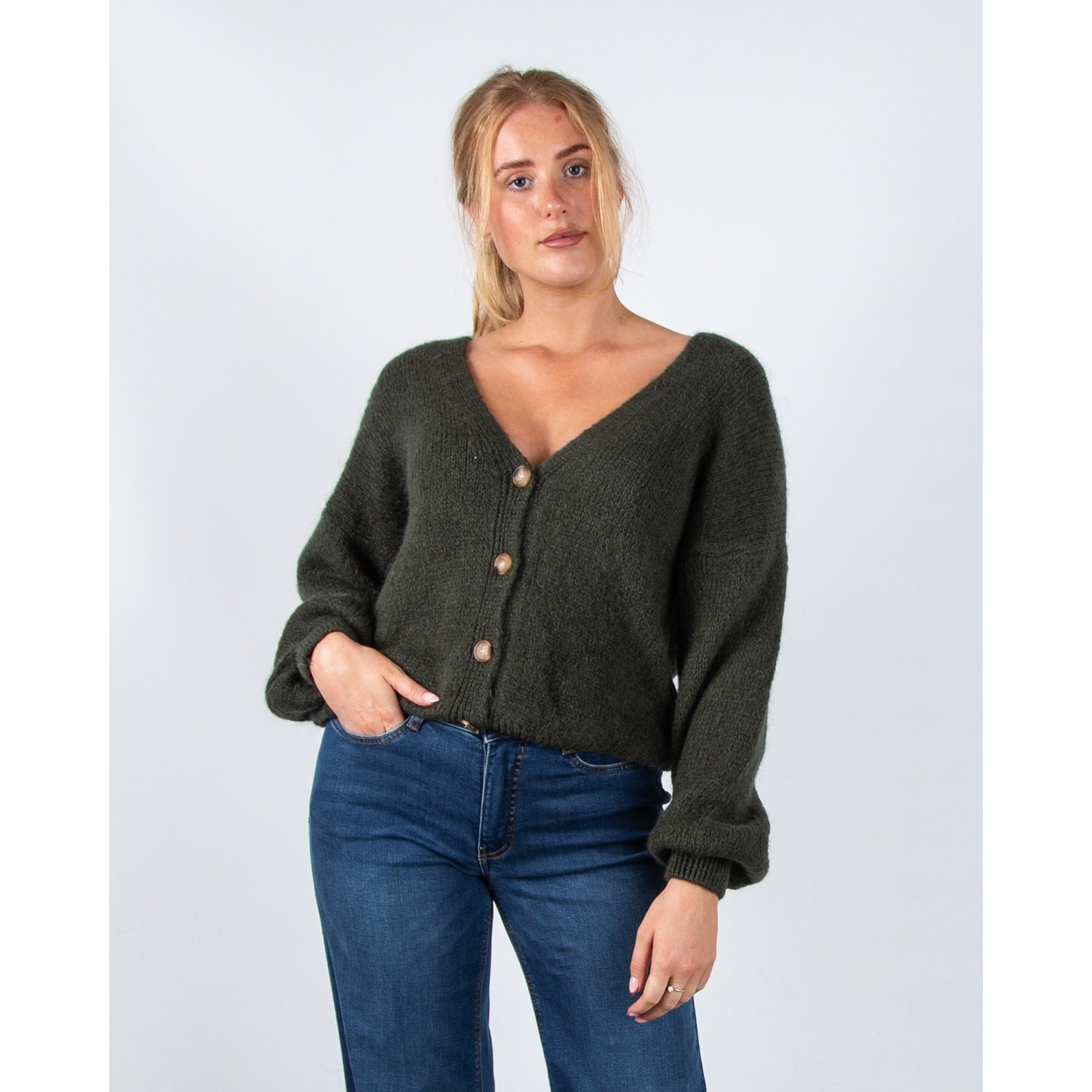 Kris Ana Chunky Knit Oversized Cardigan Khaki