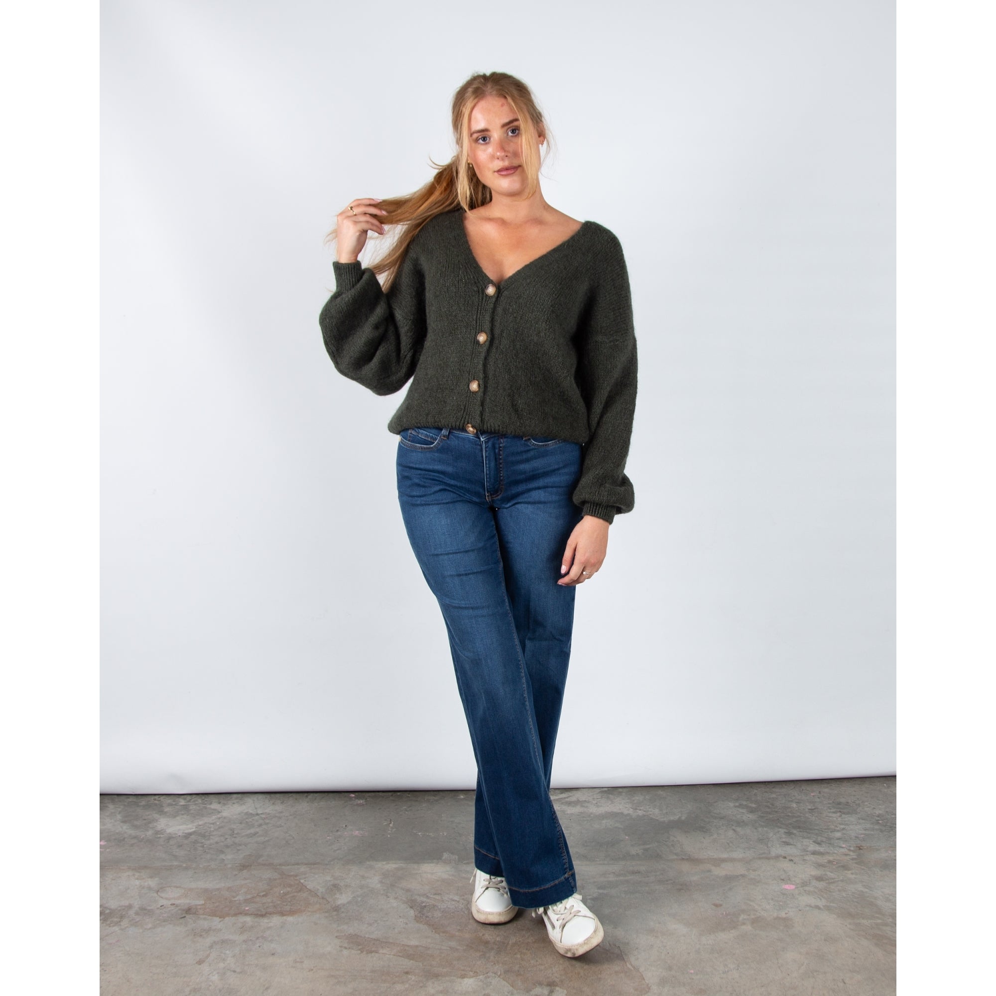 Kris Ana Chunky Knit Oversized Cardigan Khaki