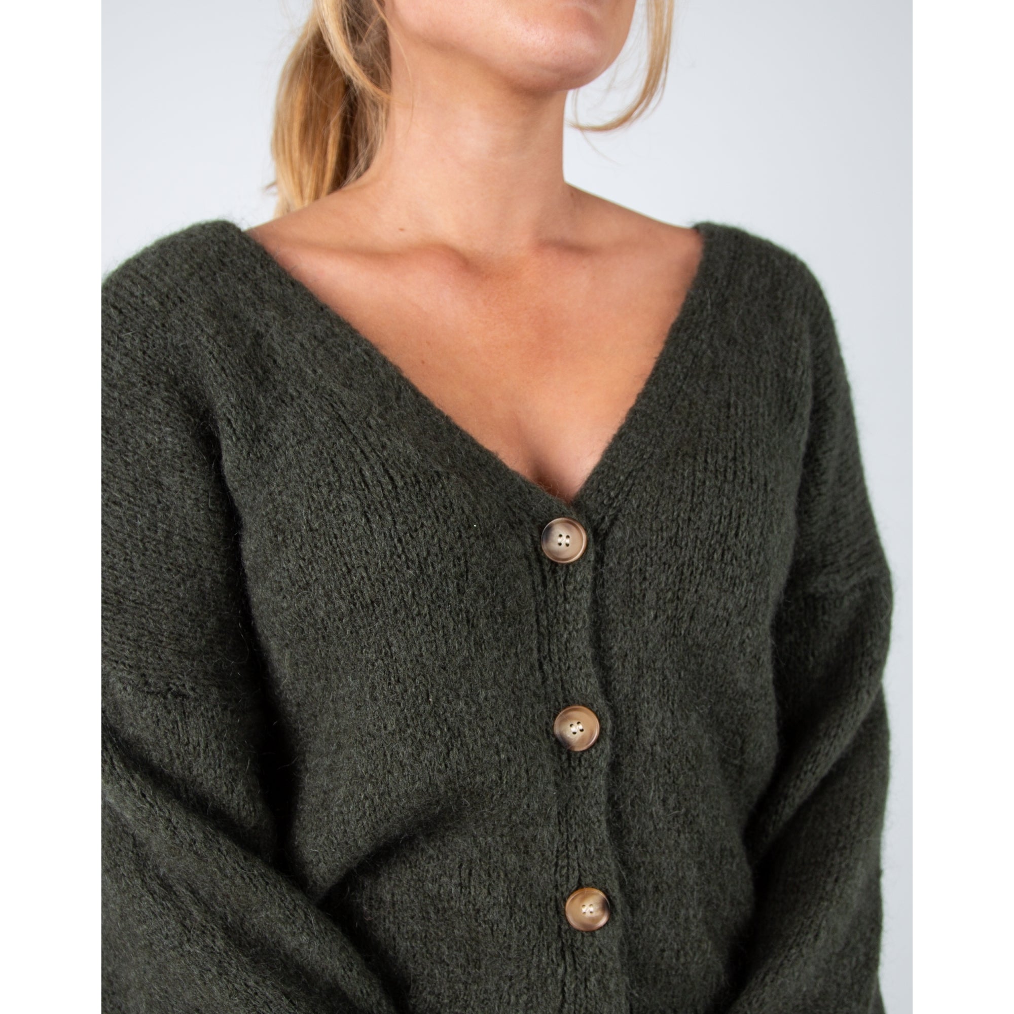 Kris Ana Chunky Knit Oversized Cardigan Khaki