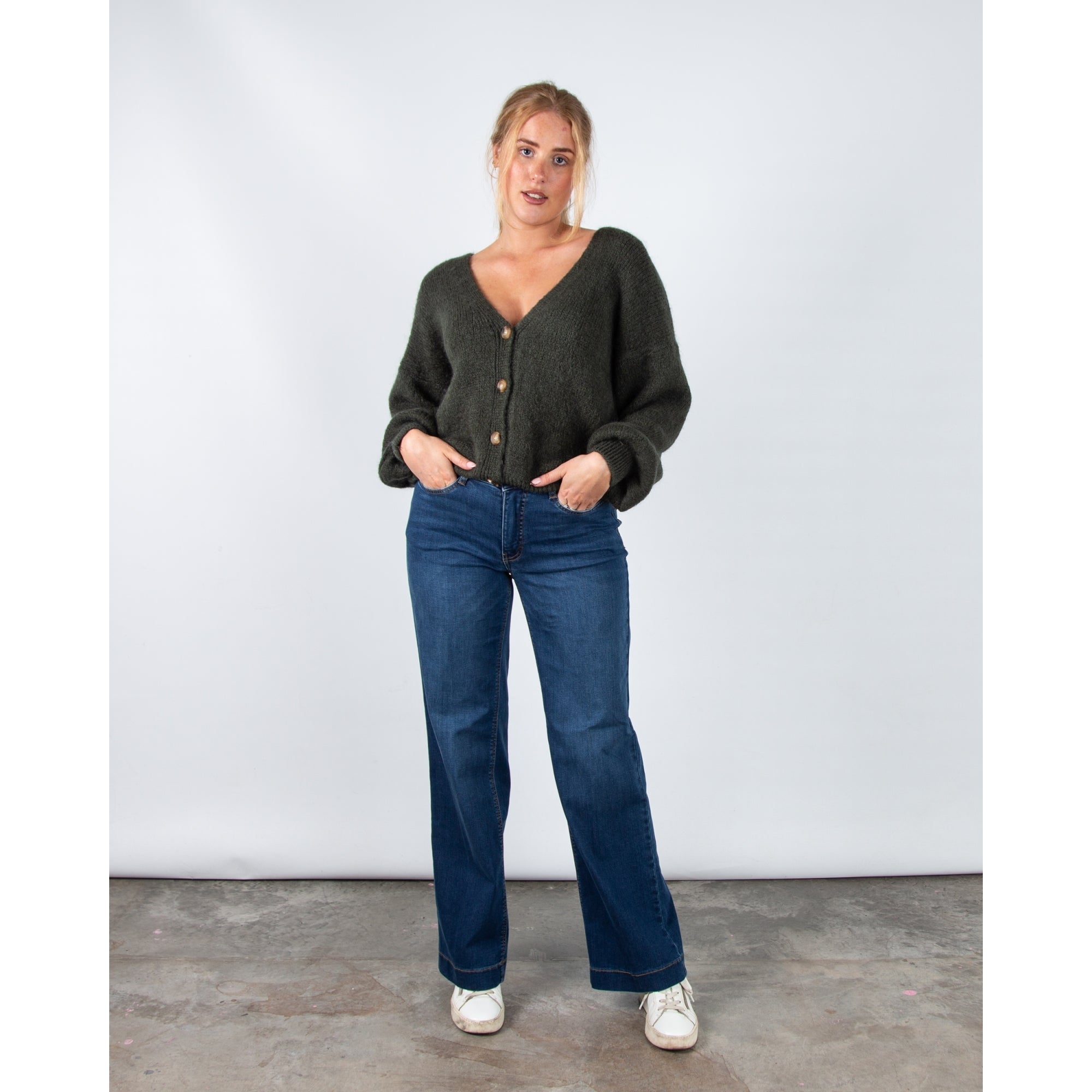 Kris Ana Chunky Knit Oversized Cardigan Khaki