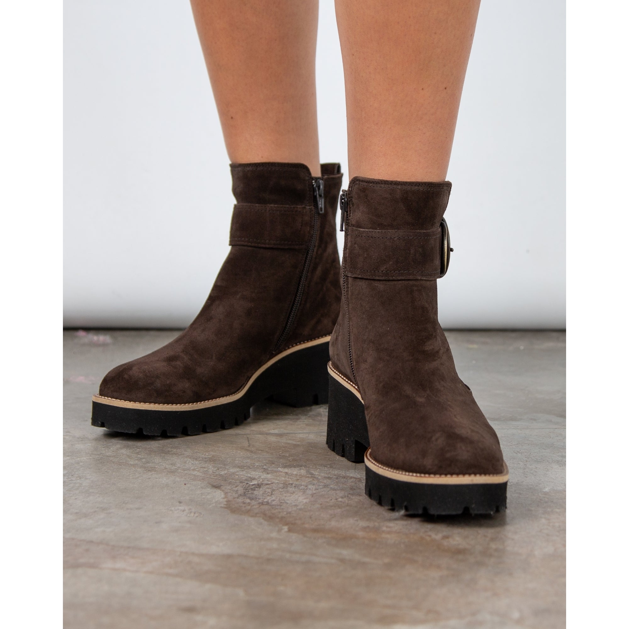 Paul Green Suede Wedge Ankle Boot With Buckle Chocolate Brown 198