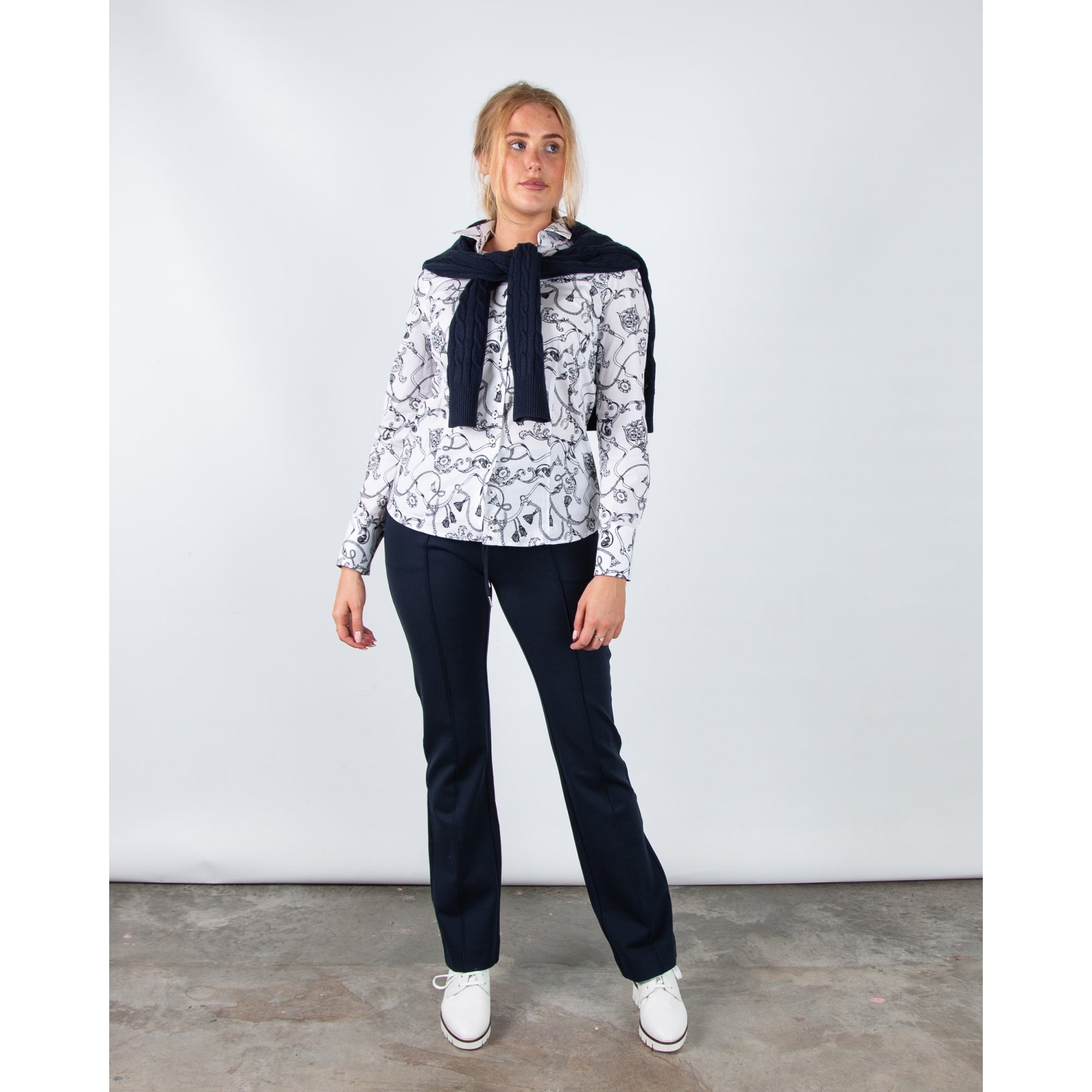 Hv Society Celia V Neck Cable Knit Jumper With Rib Trim Navy