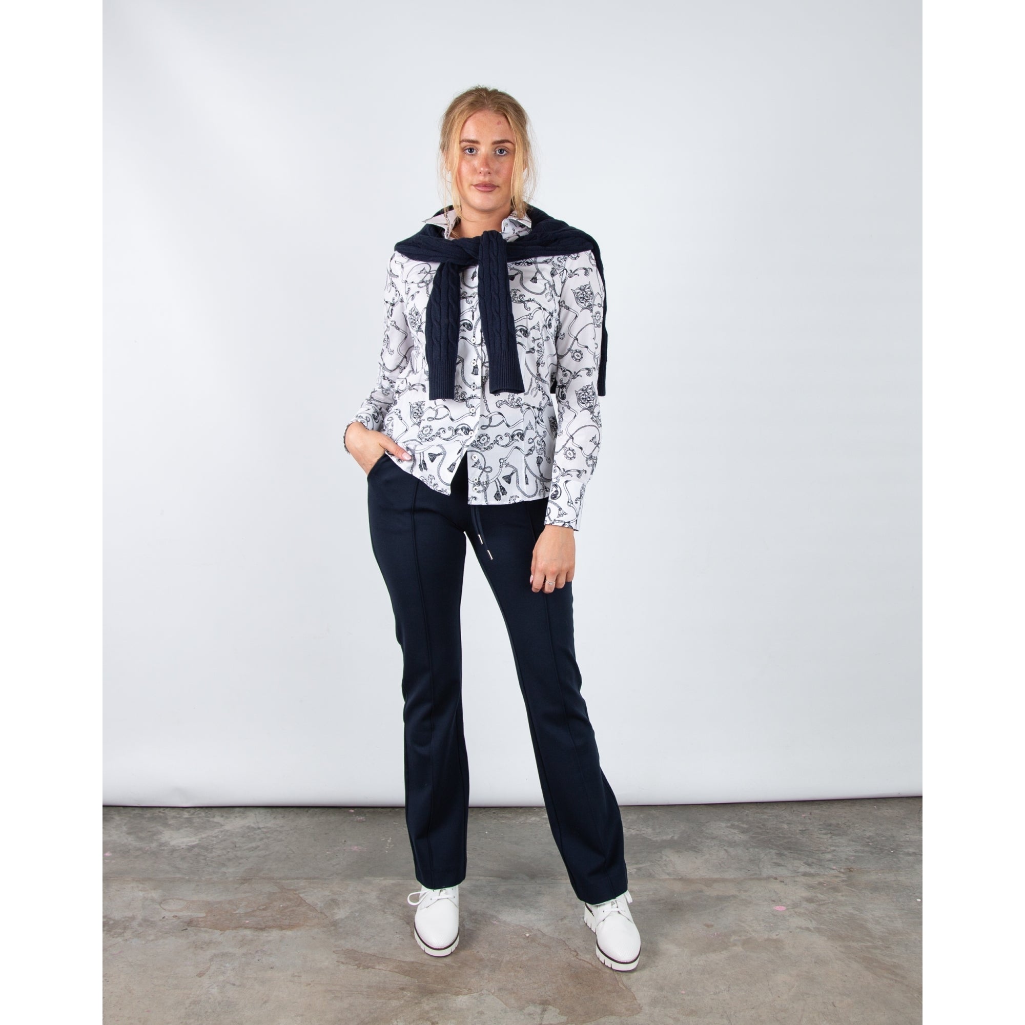 Hv Society Celia V Neck Cable Knit Jumper With Rib Trim Navy