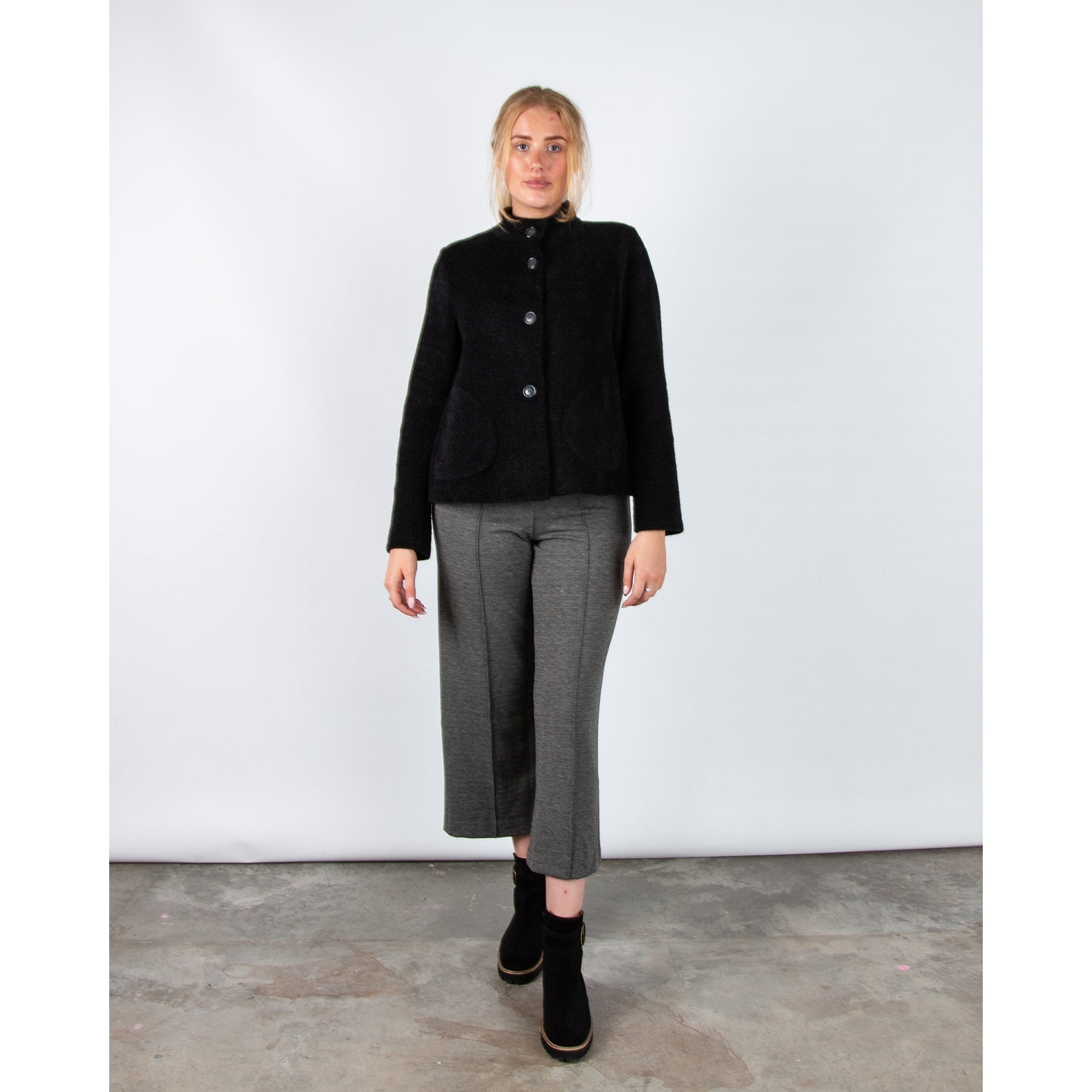 Tinta Style Fiorella Soft Knit Button Cape Jacket With Pleat Back Black