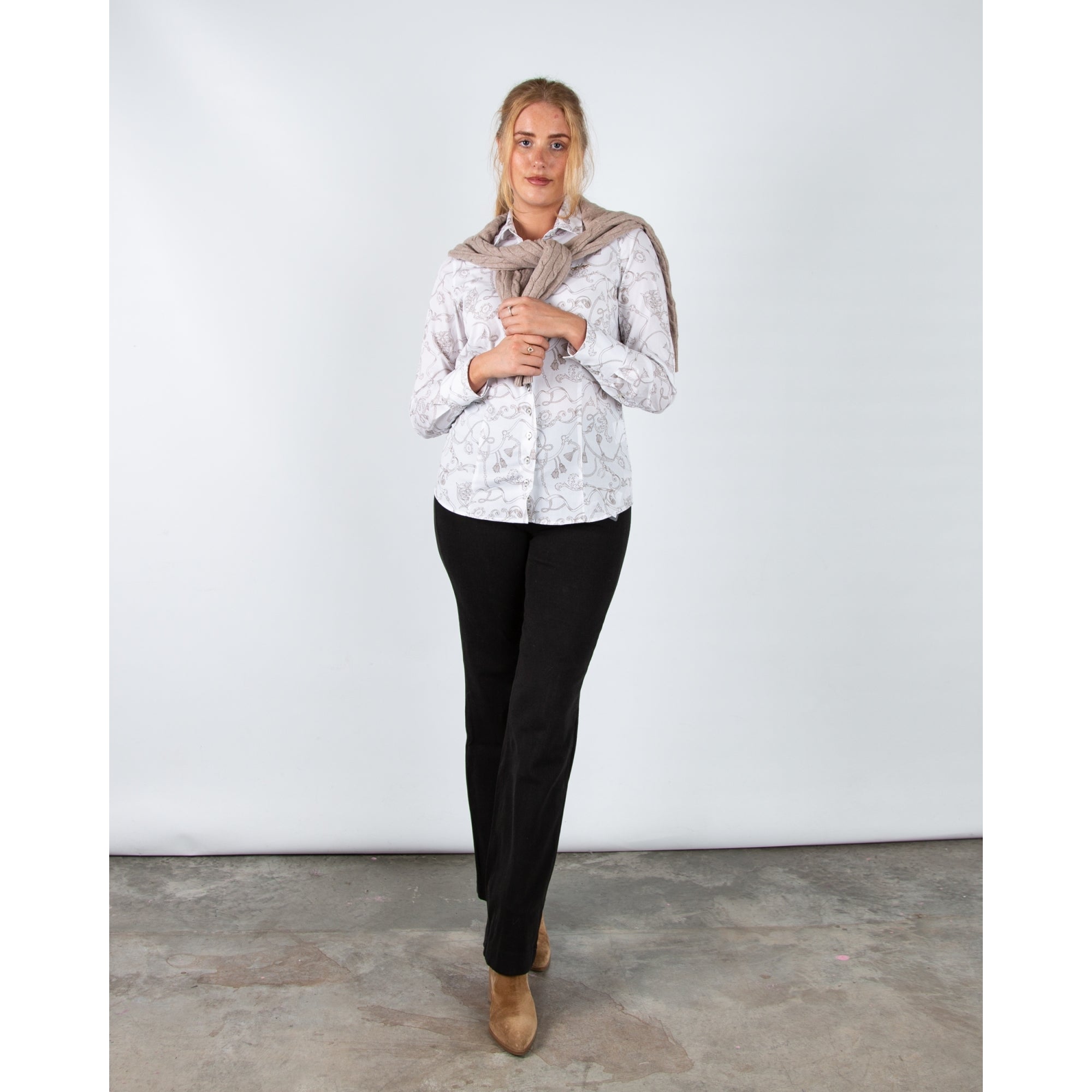 Hv Society Celia V Neck Cable Knit Jumper With Rib Trim Taupe