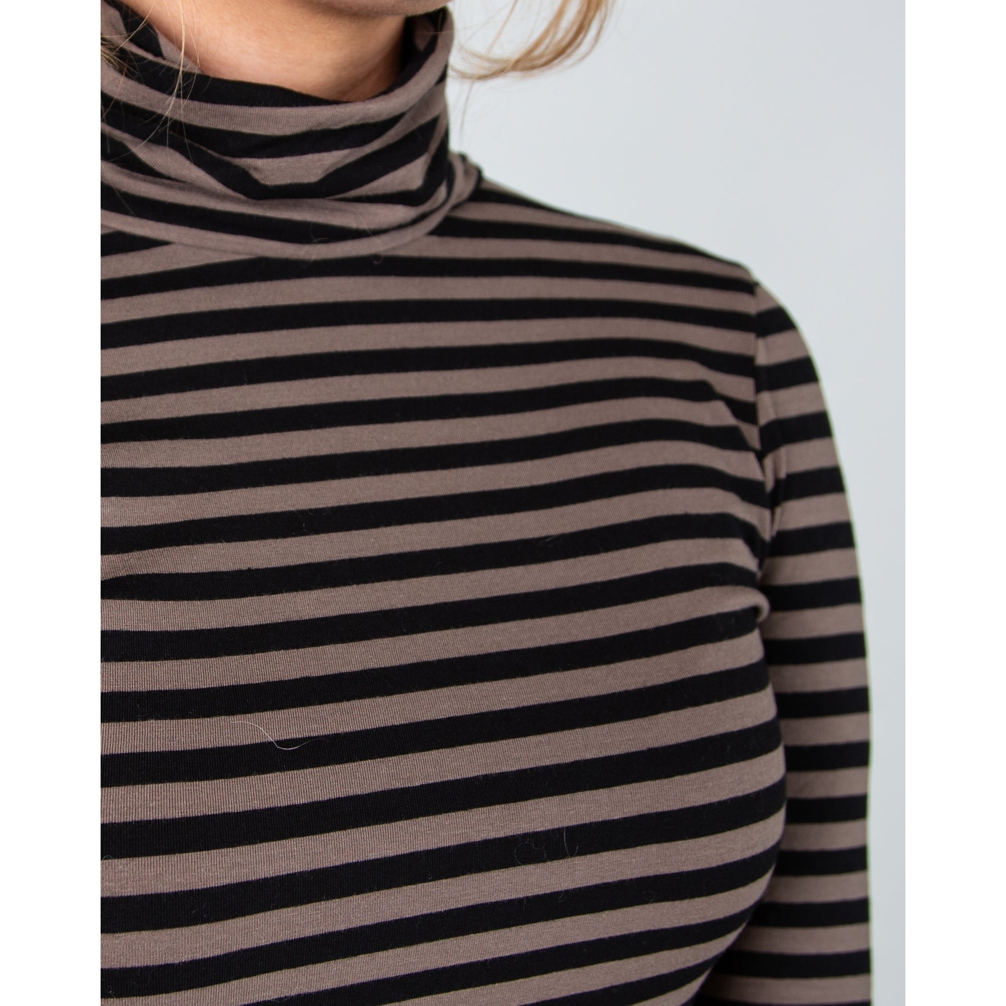 Part Two Efinas Stripe Roll Neck Jersey Long Sleeve Top Falcon/black