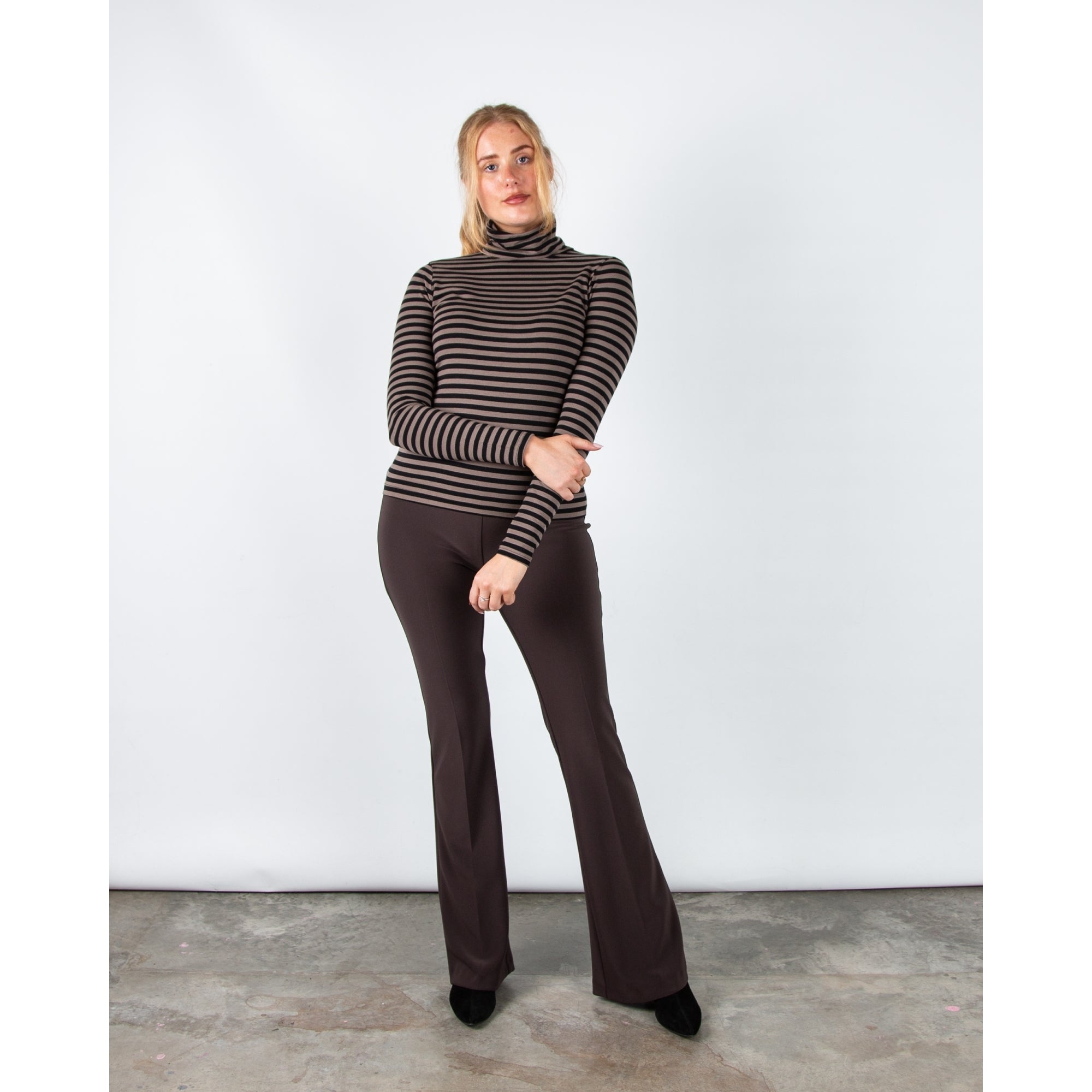 Part Two Efinas Stripe Roll Neck Jersey Long Sleeve Top Falcon/black