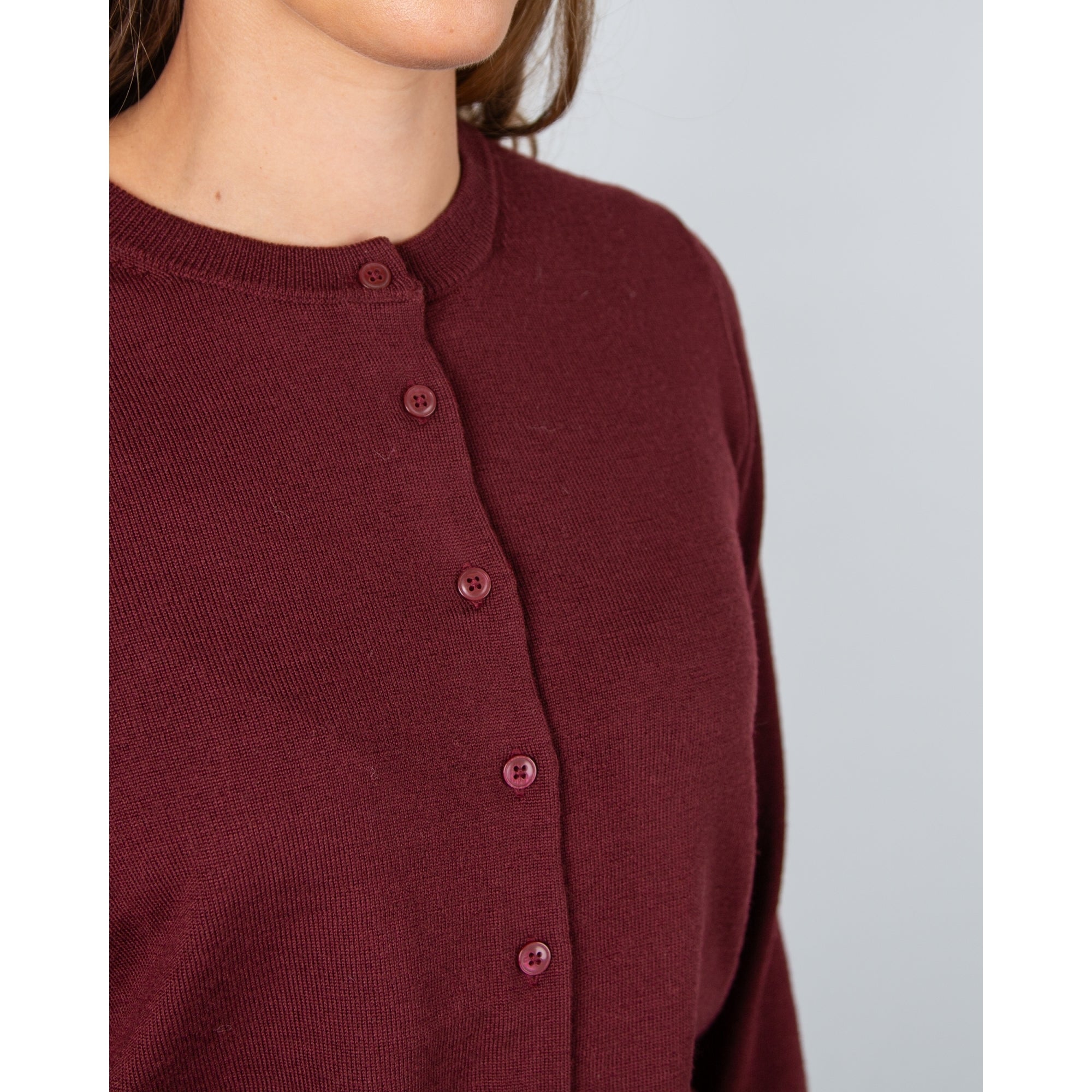 Part Two Noelani Button Down Plain Knit Short Cardigan Tawny Port