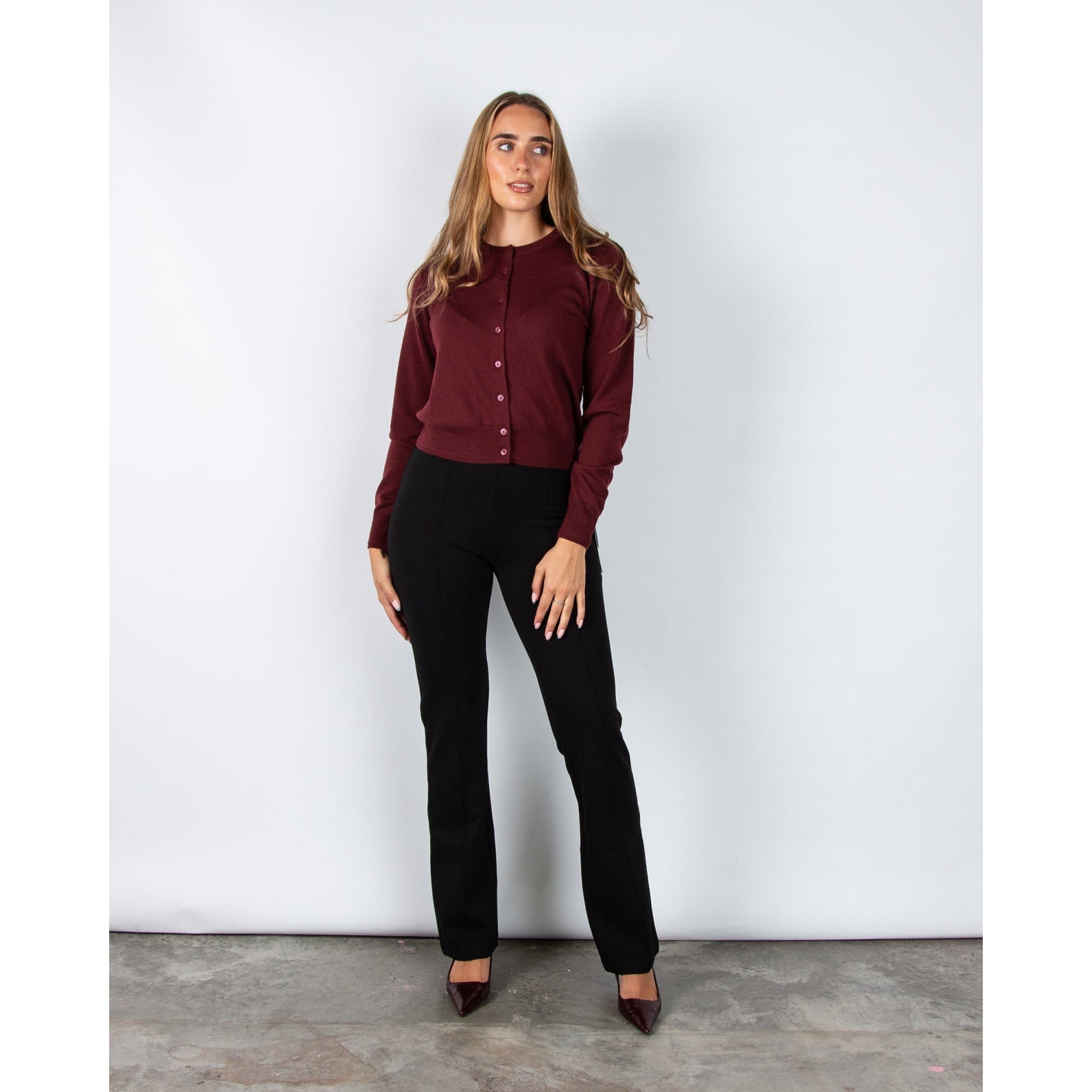 Part Two Noelani Button Down Plain Knit Short Cardigan Tawny Port