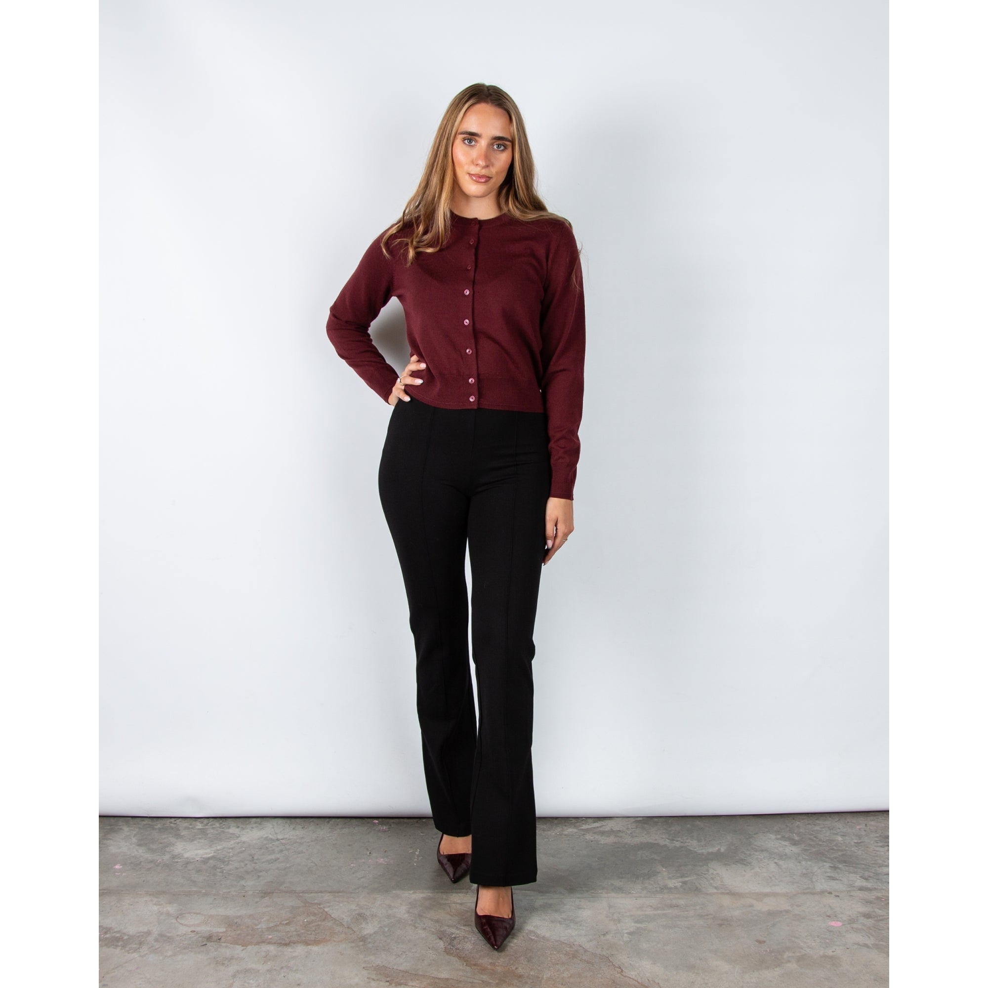 Part Two Noelani Button Down Plain Knit Short Cardigan Tawny Port