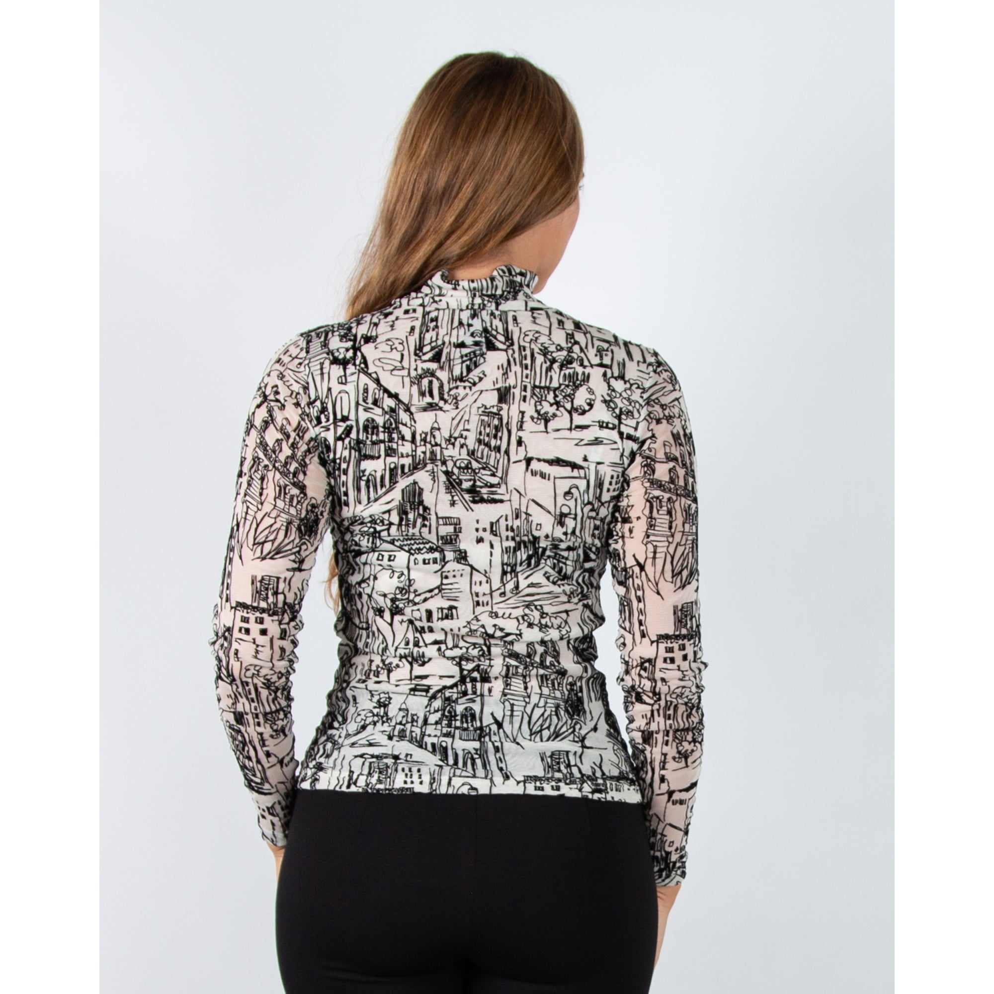 Marc Cain City Tour Sketch Print Fitted Top Cream/black