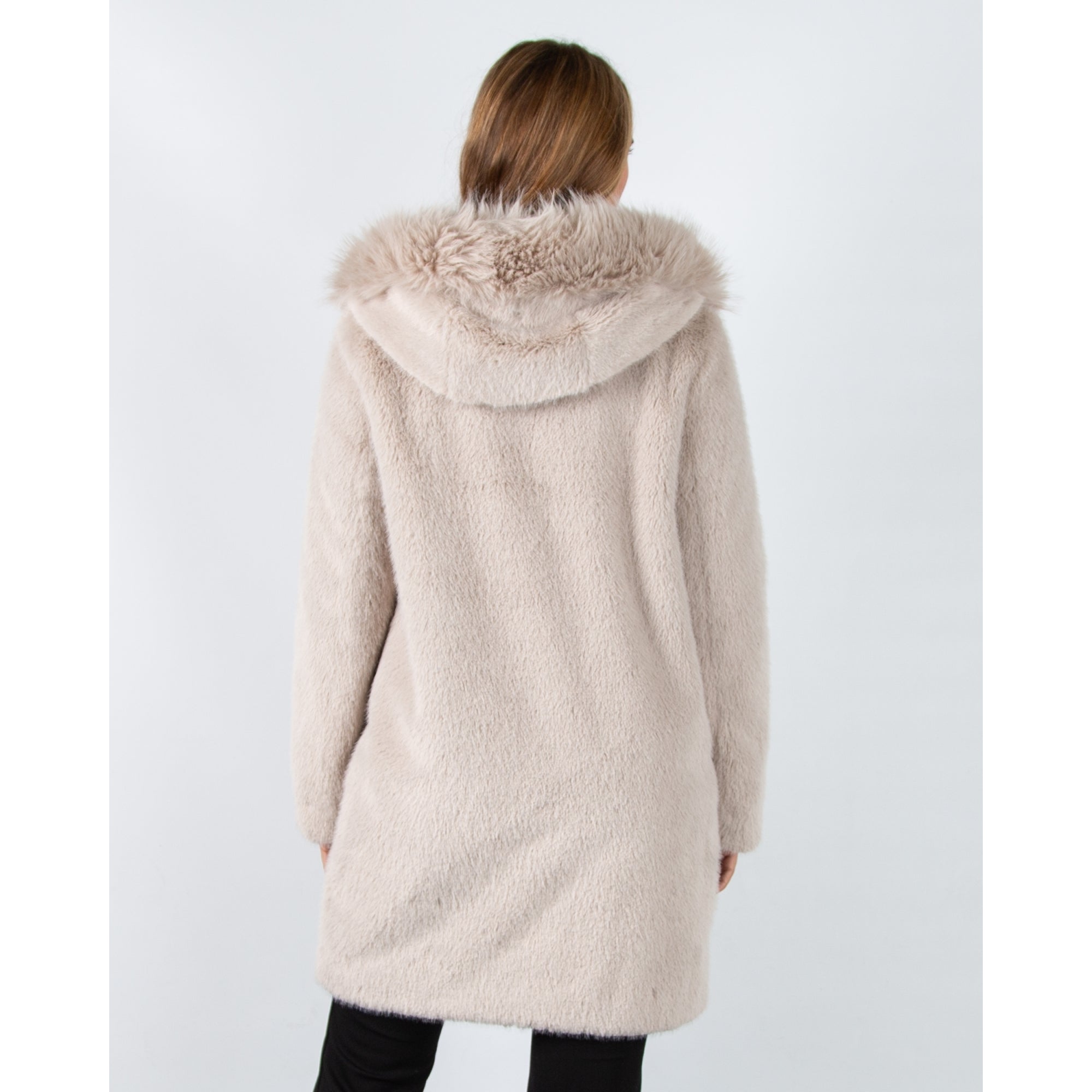 Marc Cain Outdoor Faux Fur Hooded Luxe Coat Oyster