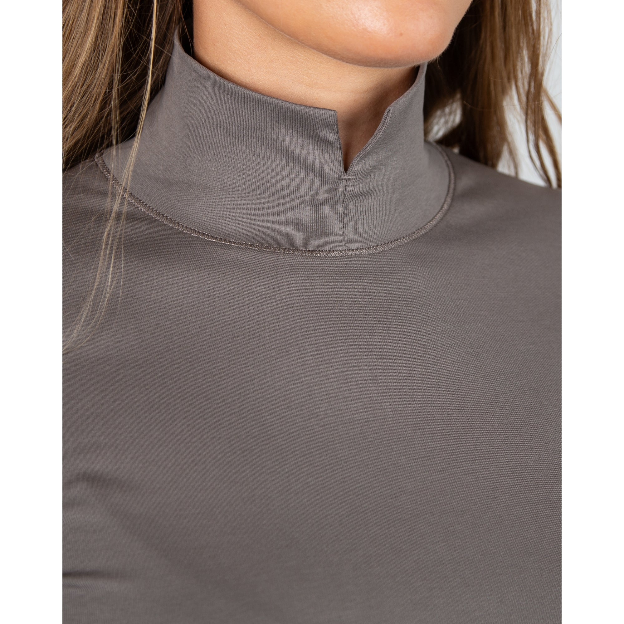 Marc Cain City Tour Fitted Cotton Stretch Top With Split Polo Neck Grey