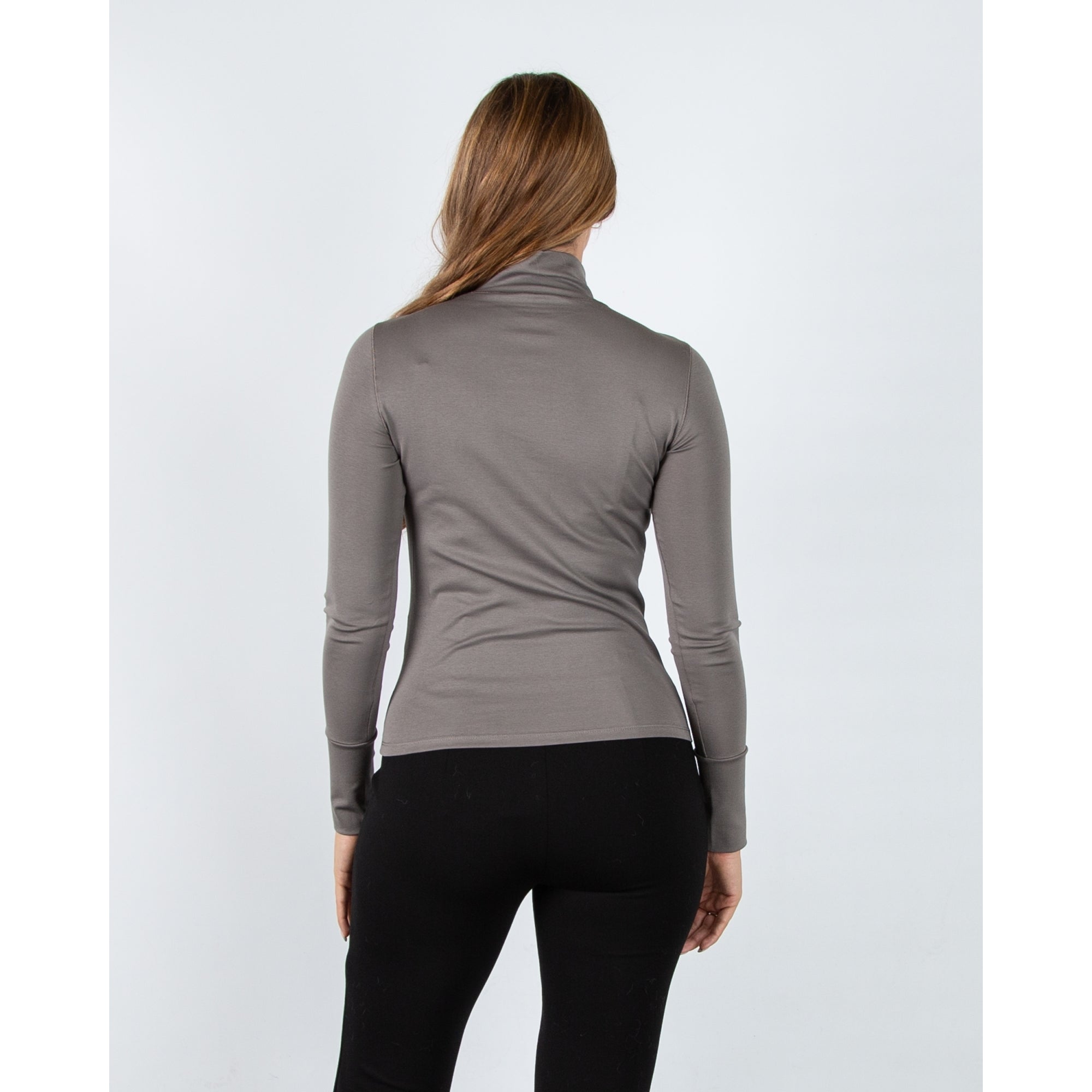 Marc Cain City Tour Fitted Cotton Stretch Top With Split Polo Neck Grey