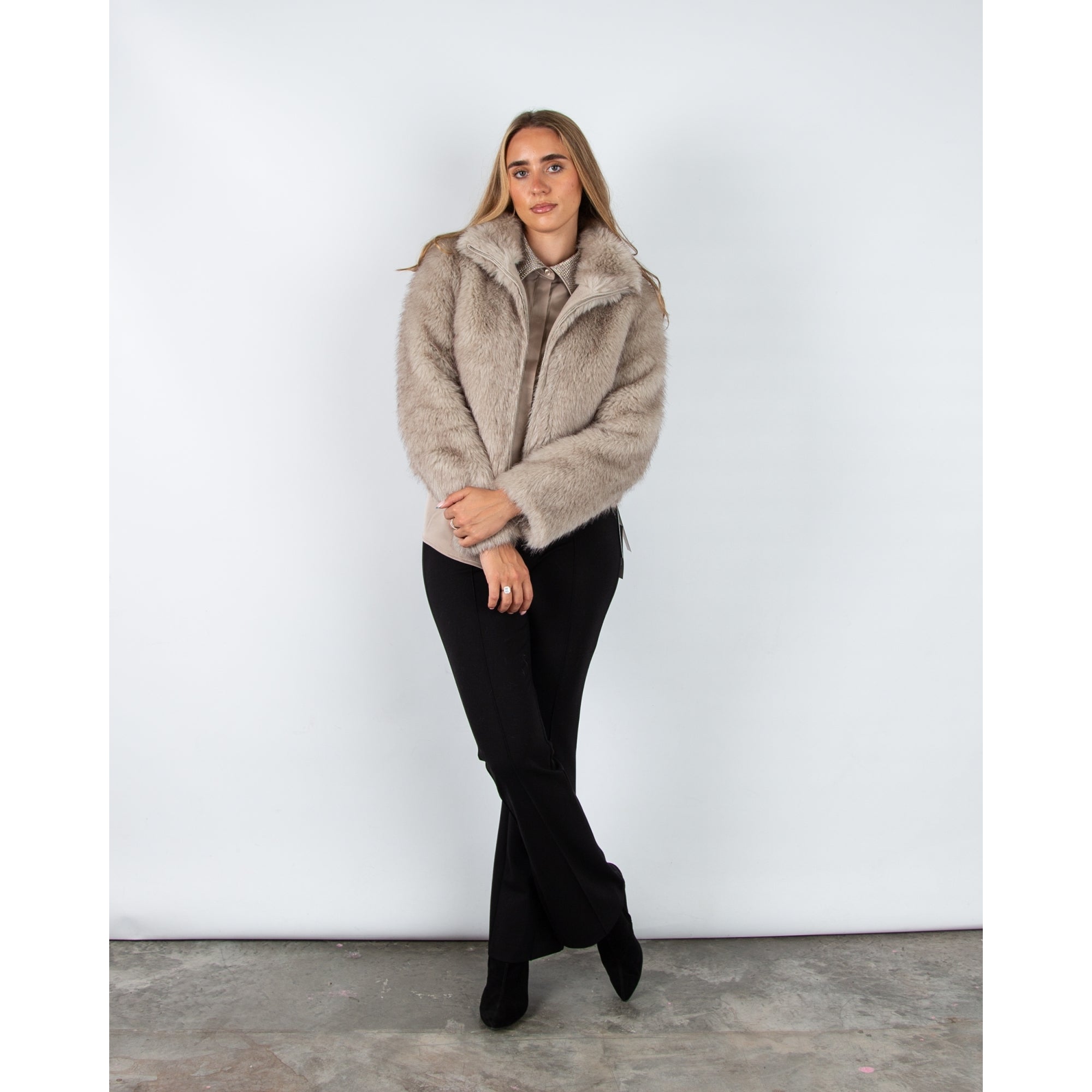 Joseph Ribkoff Satin Blouse With Studded Collar Taupe