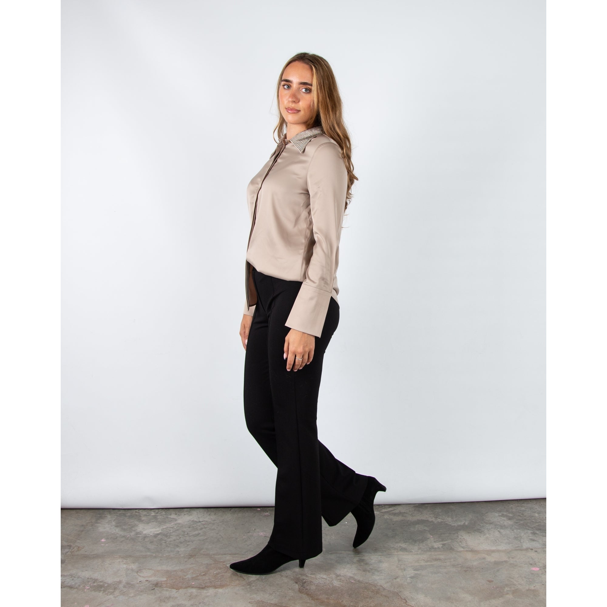 Joseph Ribkoff Satin Blouse With Studded Collar Taupe