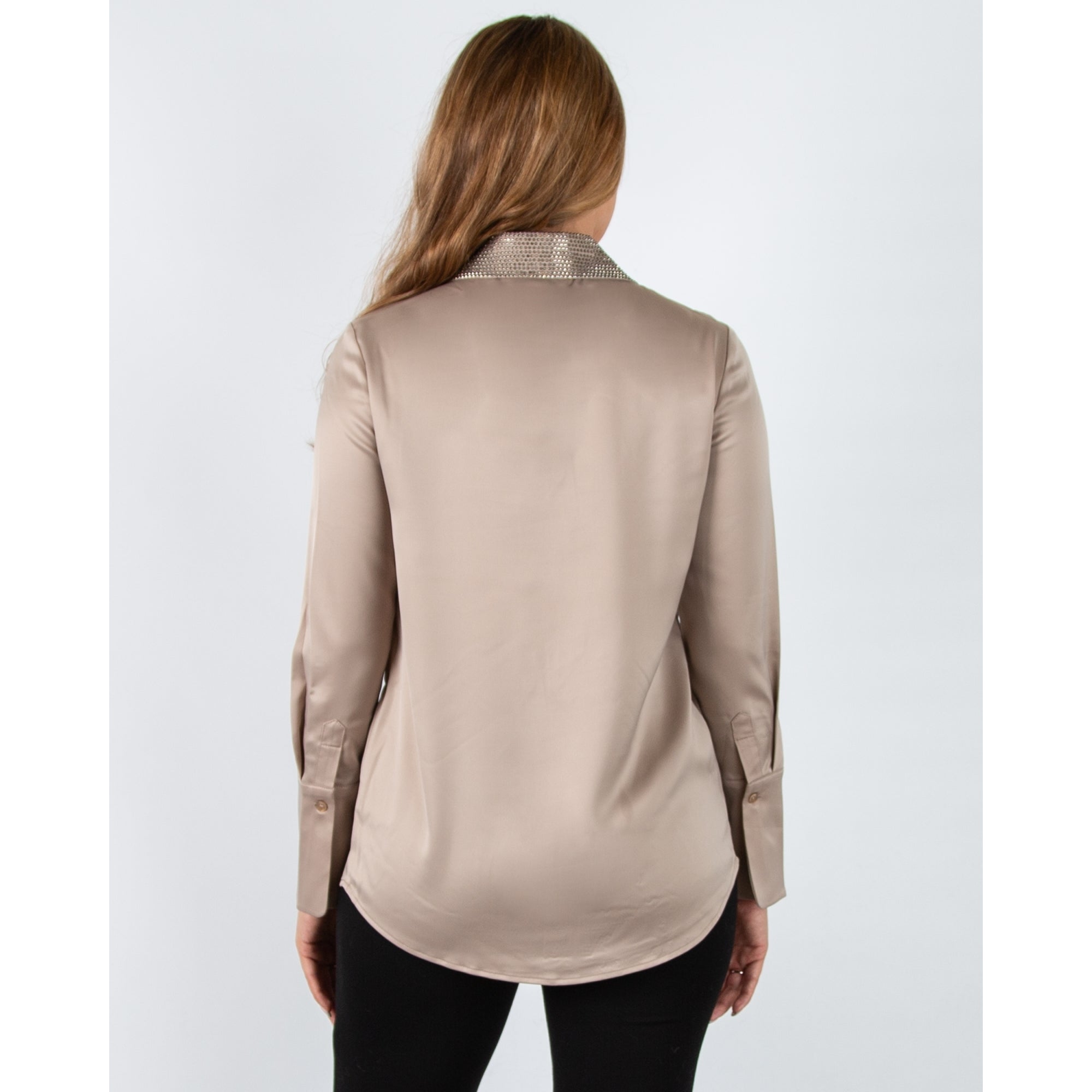Joseph Ribkoff Satin Blouse With Studded Collar Taupe