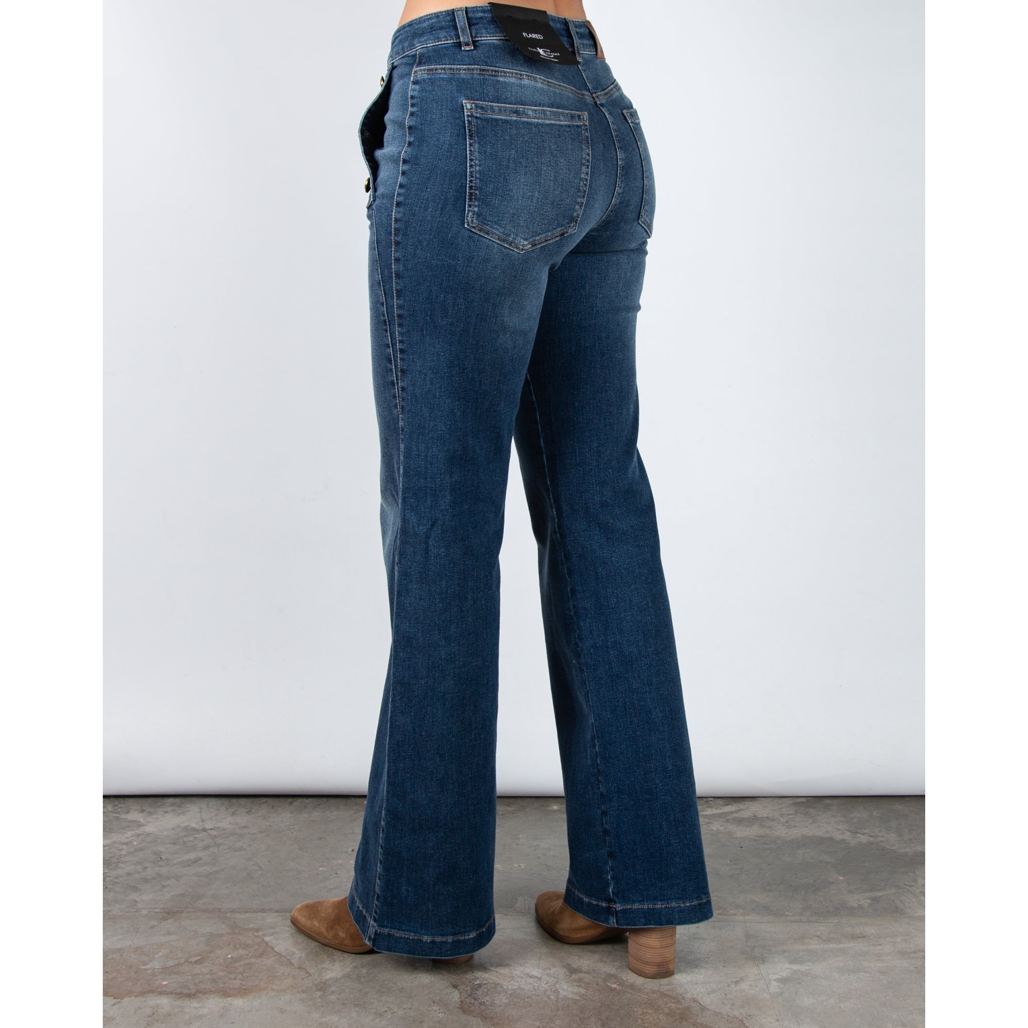 Luisa Cerano Flared Denim Jean With Button Detail Blue