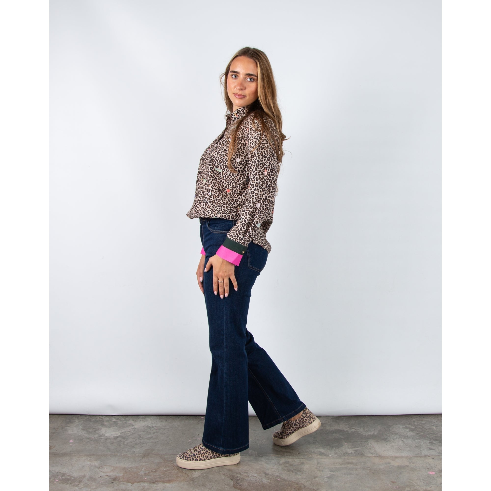 Vilagallo Mariela Leopard Print Emoji Blouse Leopard