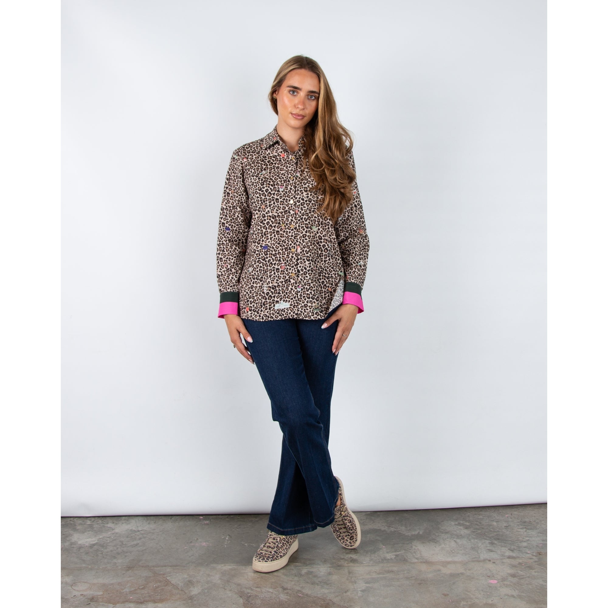 Vilagallo Mariela Leopard Print Emoji Blouse Leopard