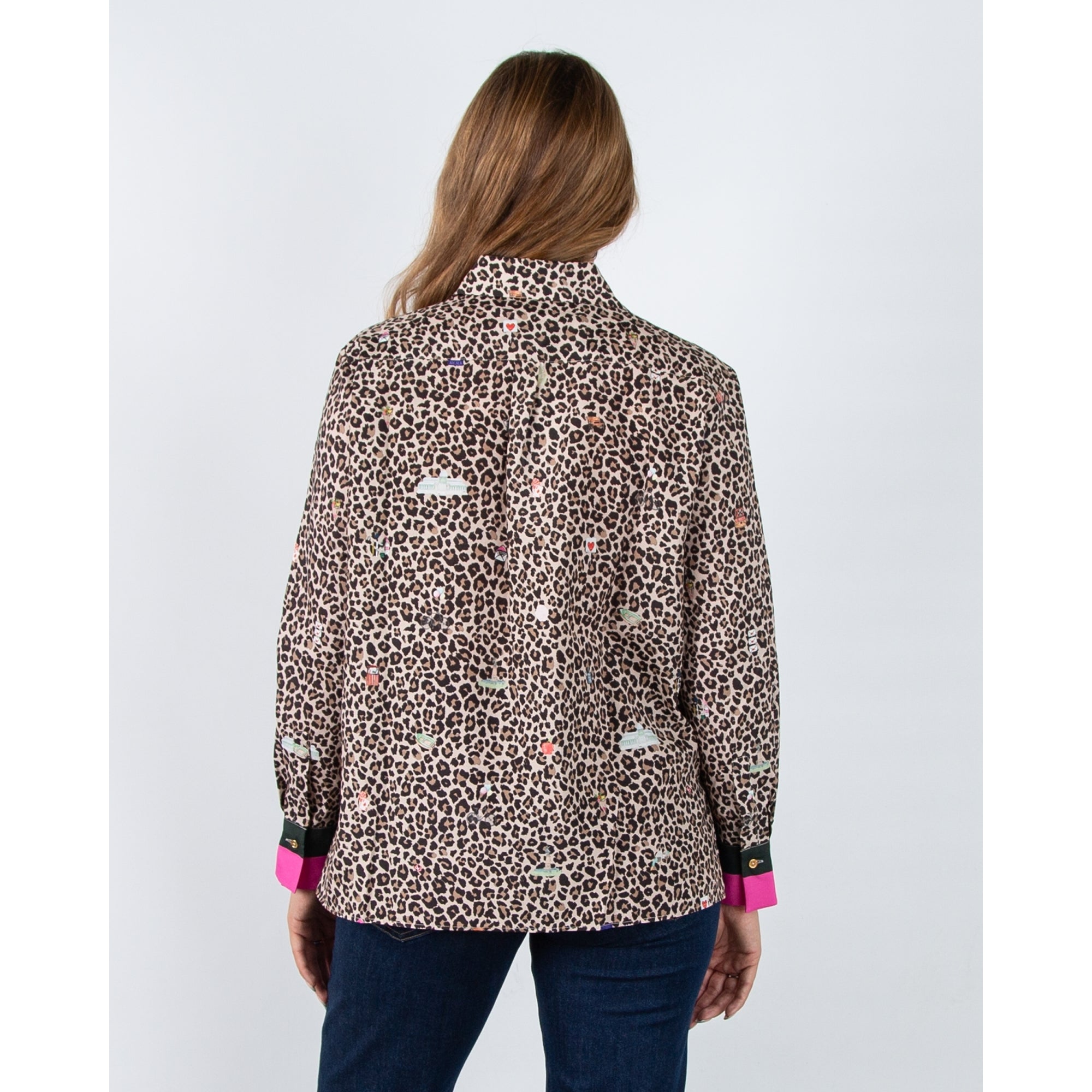 Vilagallo Mariela Leopard Print Emoji Blouse Leopard