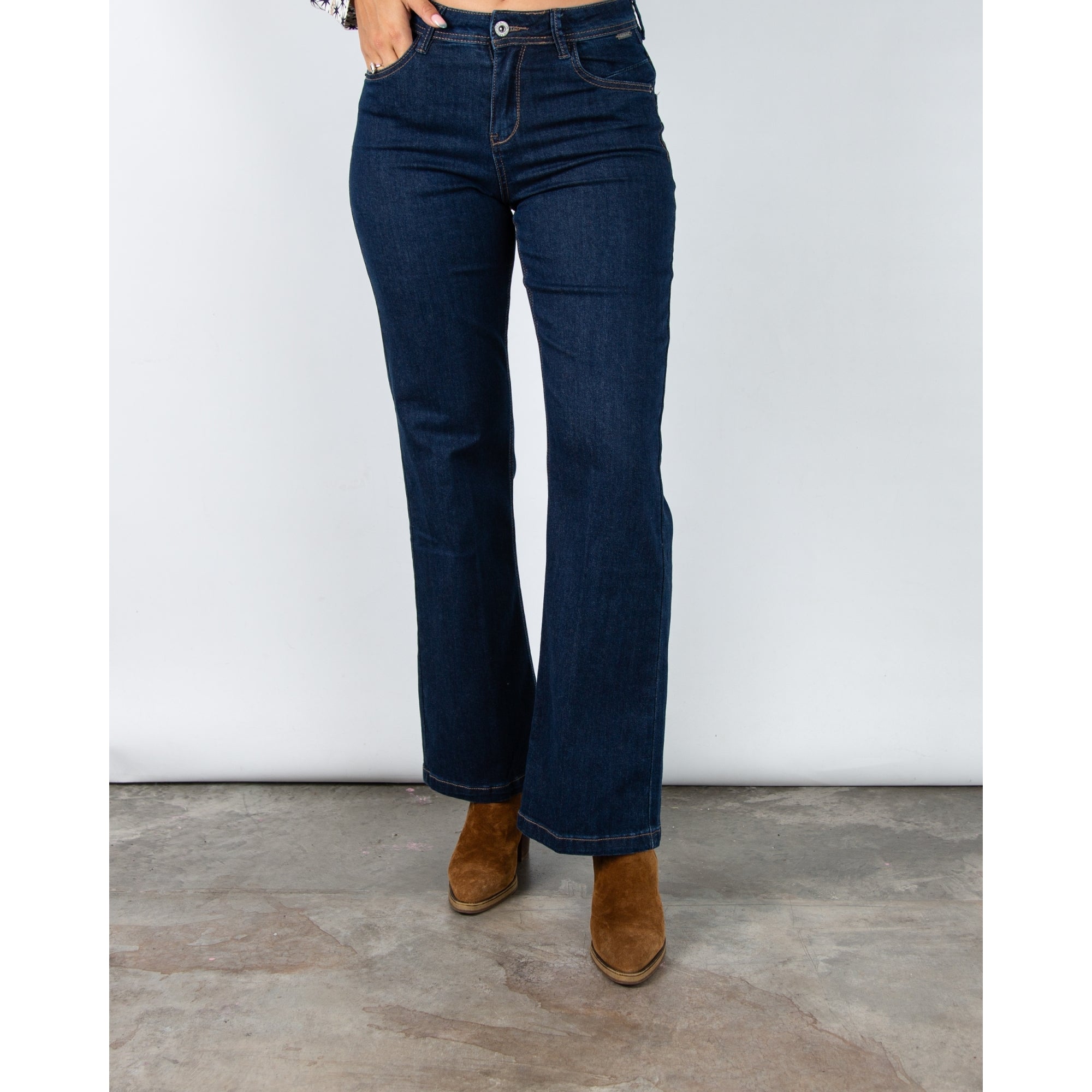 Red Button Colette Bootcut Denim Jean With Contrast Stitching Dark Blue