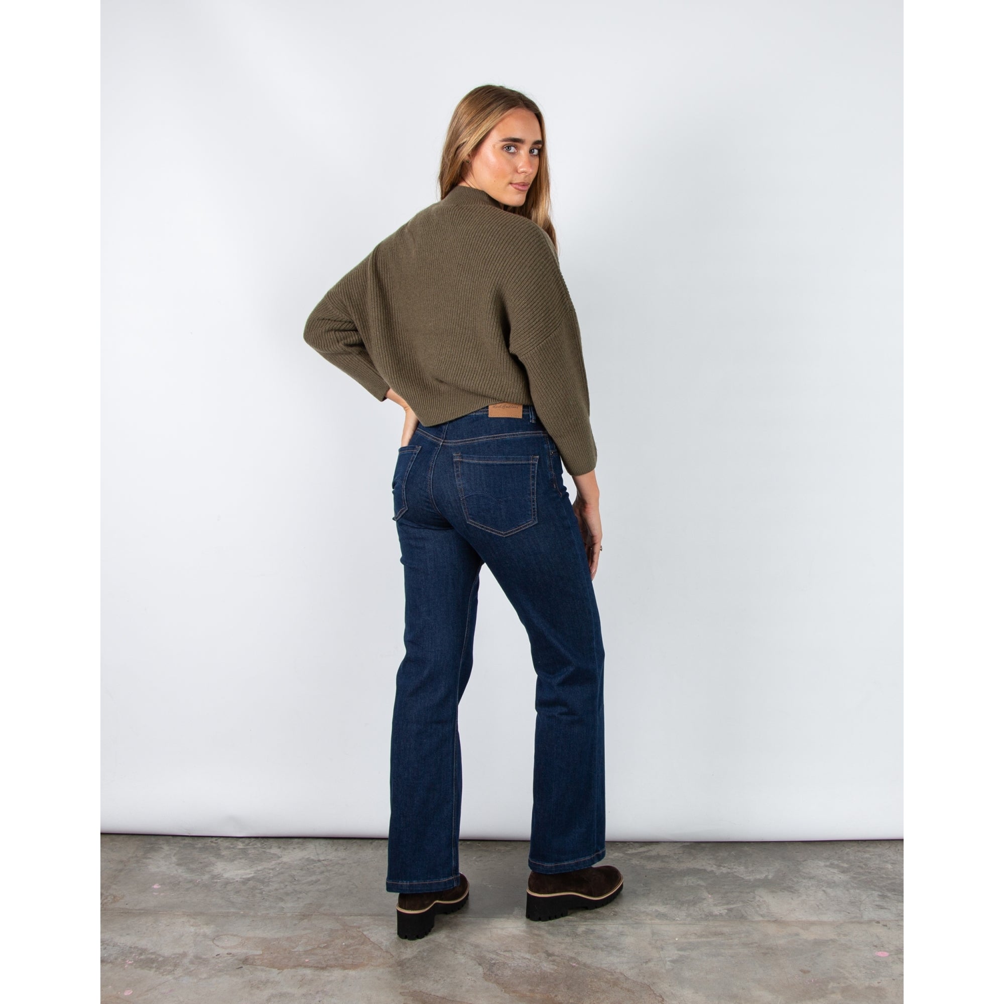 Oui High Neck Ribbed Jumper Burnt Olive