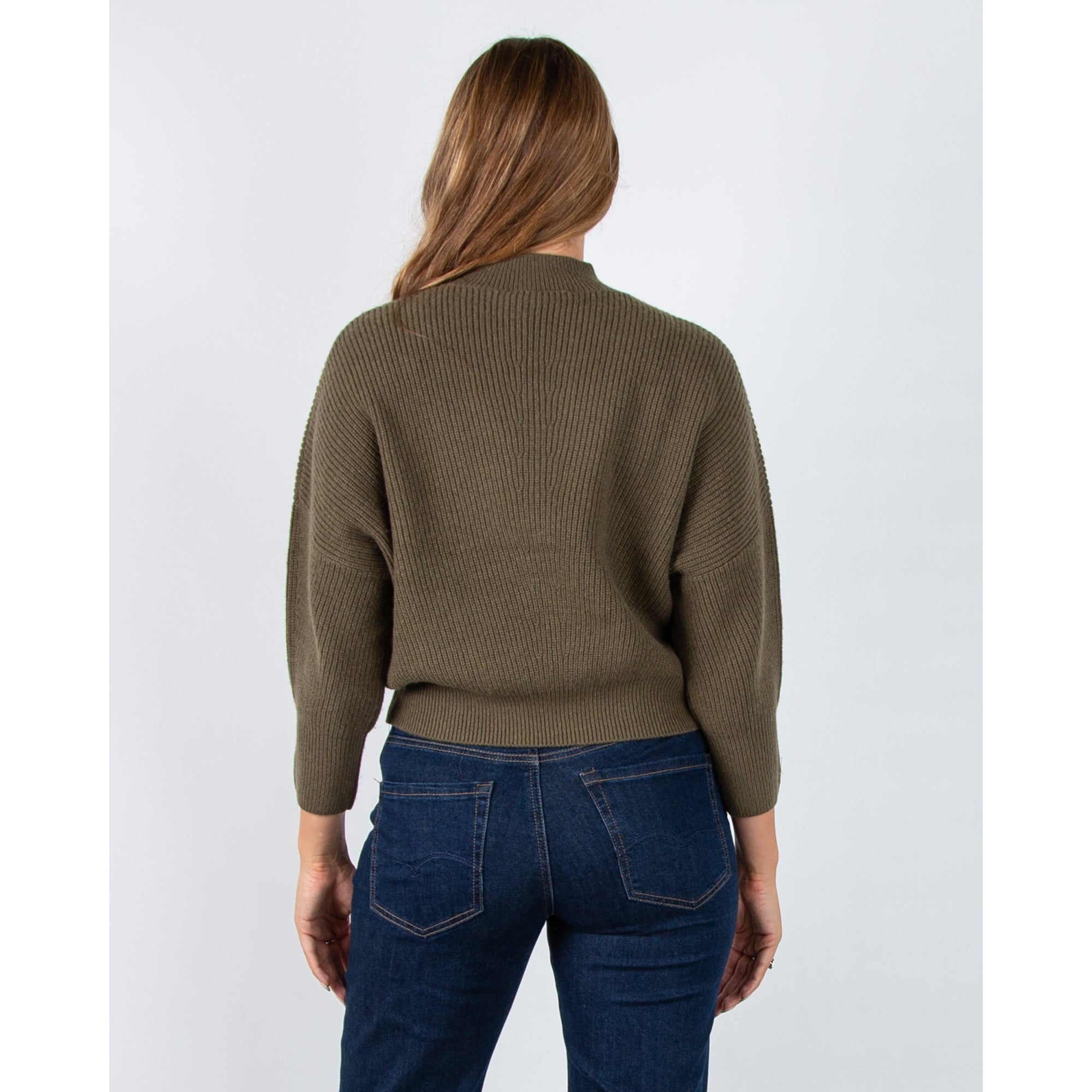 Oui High Neck Ribbed Jumper Burnt Olive