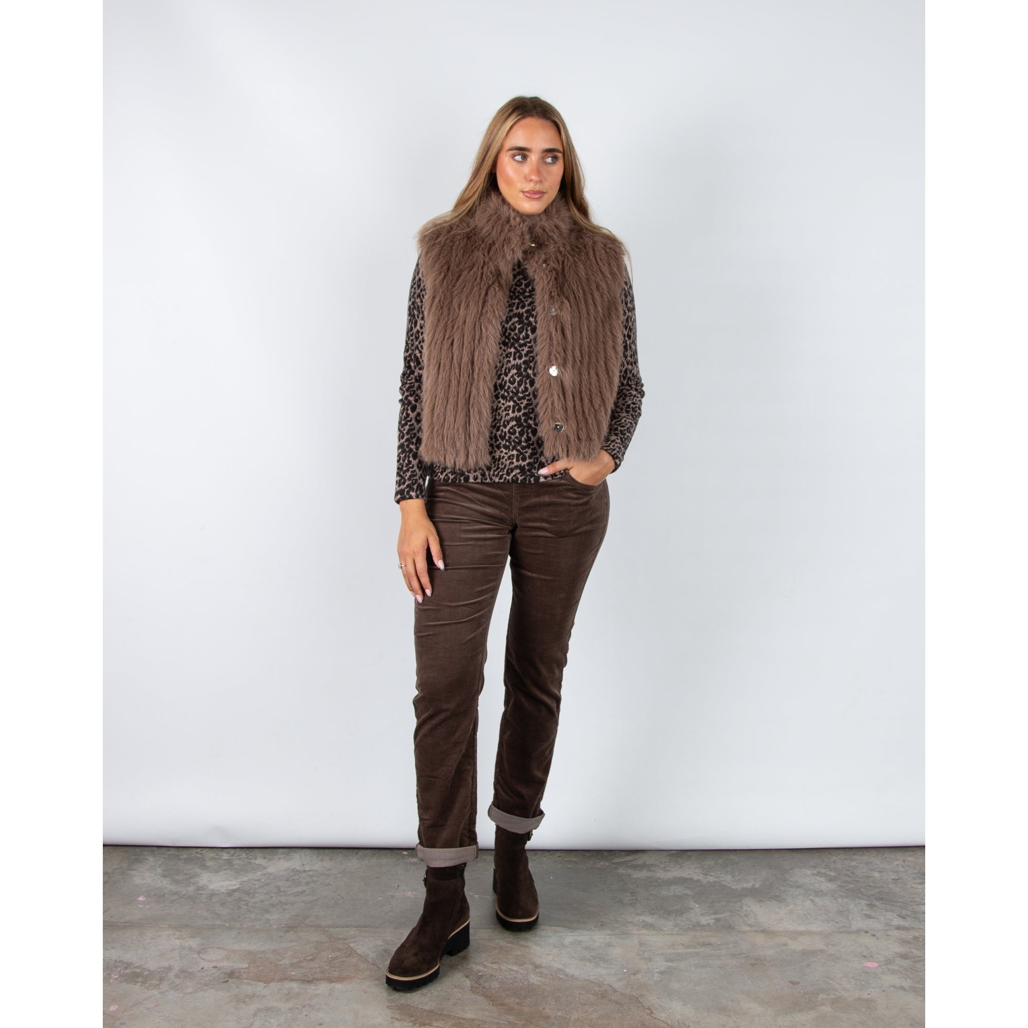 Red Button Tessy Velvet Pull On Jogger Brown