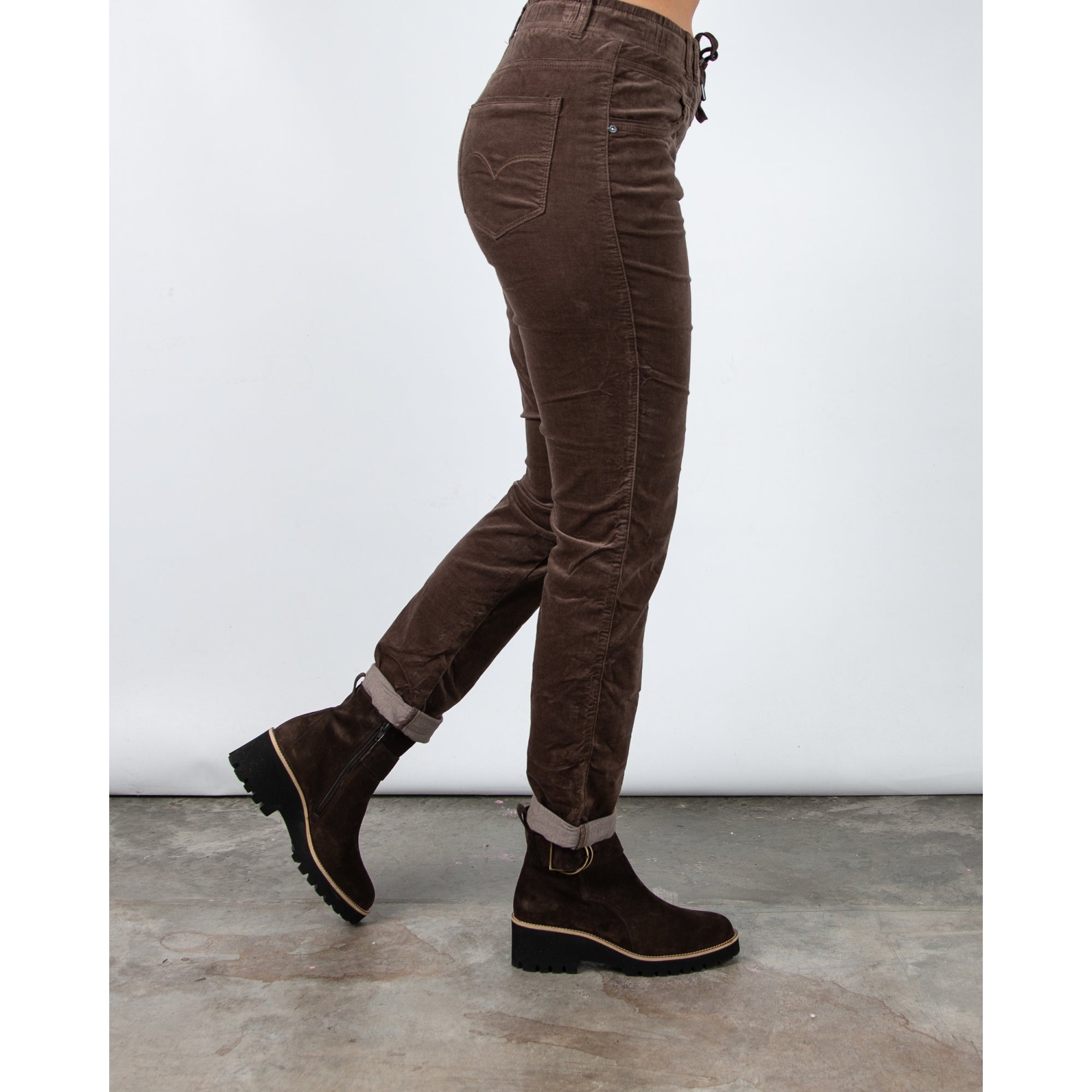 Red Button Tessy Velvet Pull On Jogger Brown