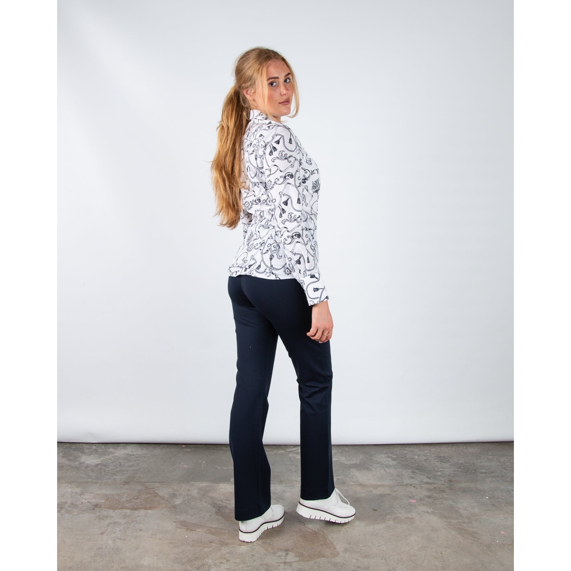 Hv Society Itala Chain Print Cotton Shirt White/navy