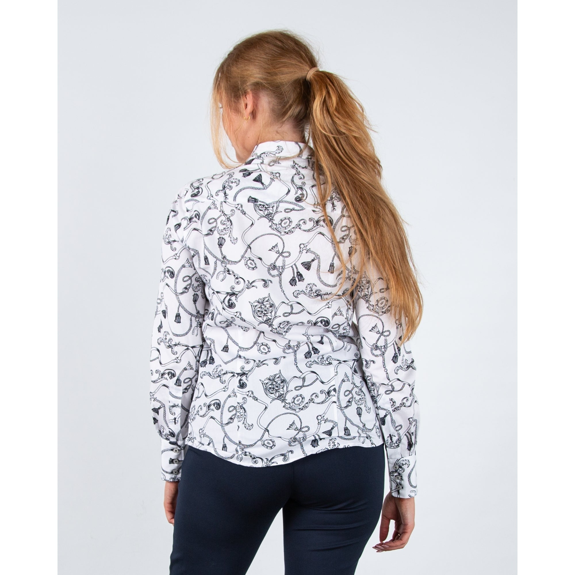 Hv Society Itala Chain Print Cotton Shirt White/navy