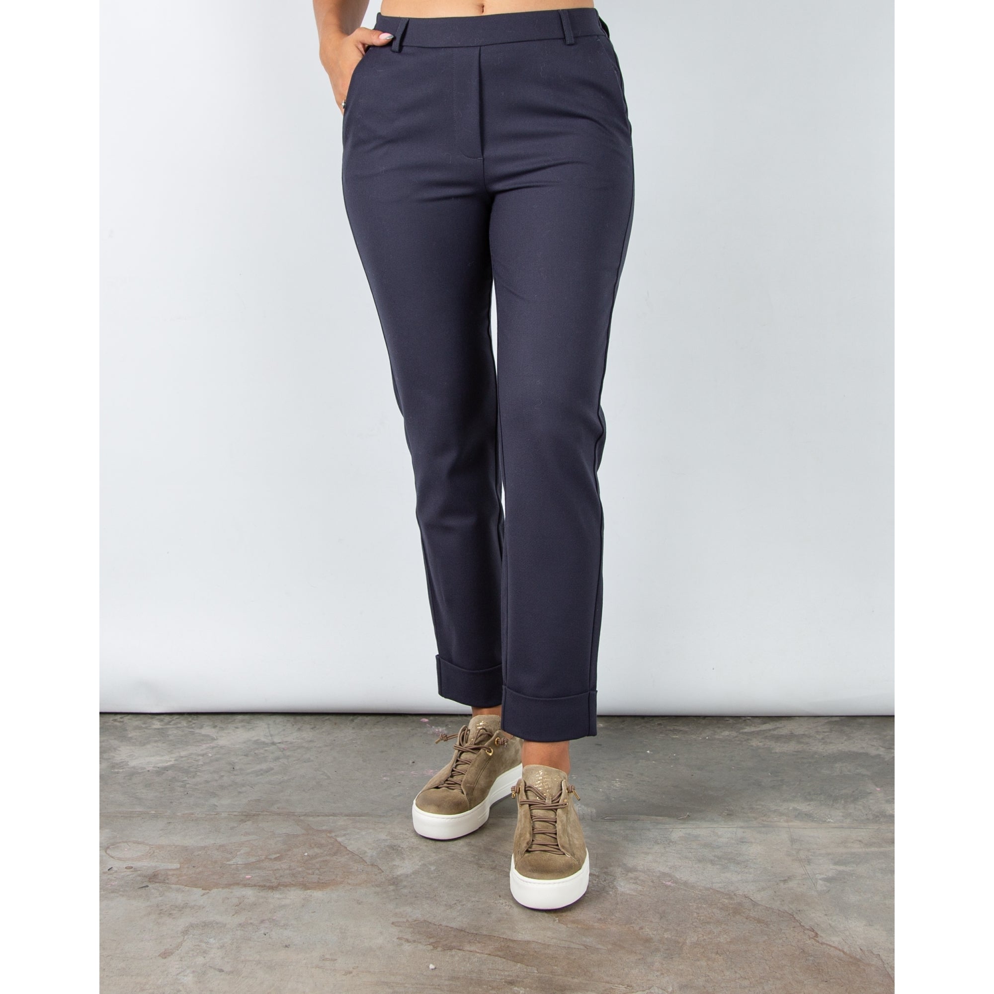 Yaya Turn Up Smart Trousers With Elastic Back Navy