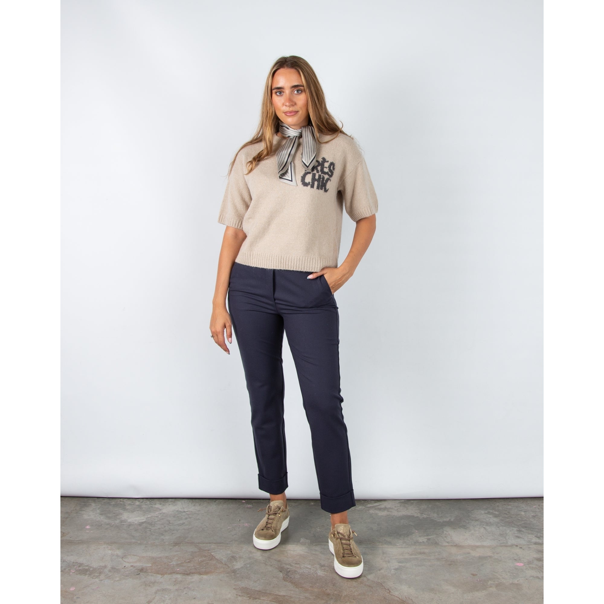 Yaya Pinstripe Glossy Finish Neckerchief Mint/ecru