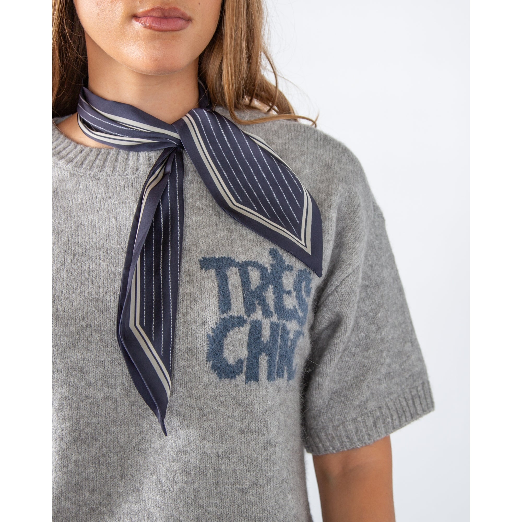 Yaya Round Neck Short Sleeve Jumper Light Grey