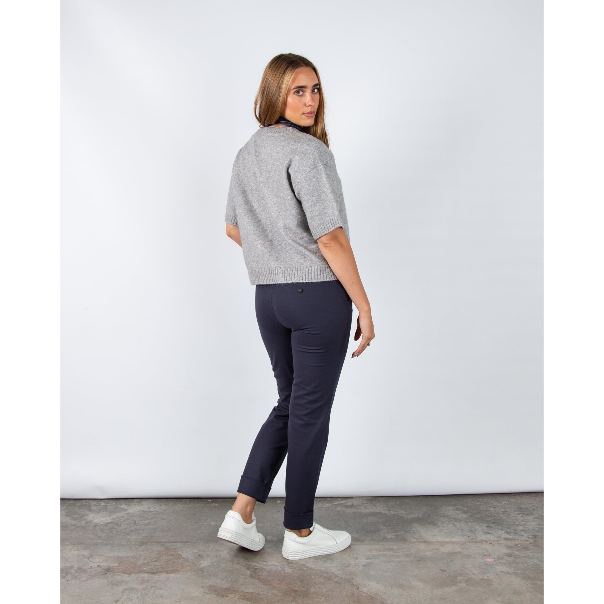 Yaya Round Neck Short Sleeve Jumper Light Grey