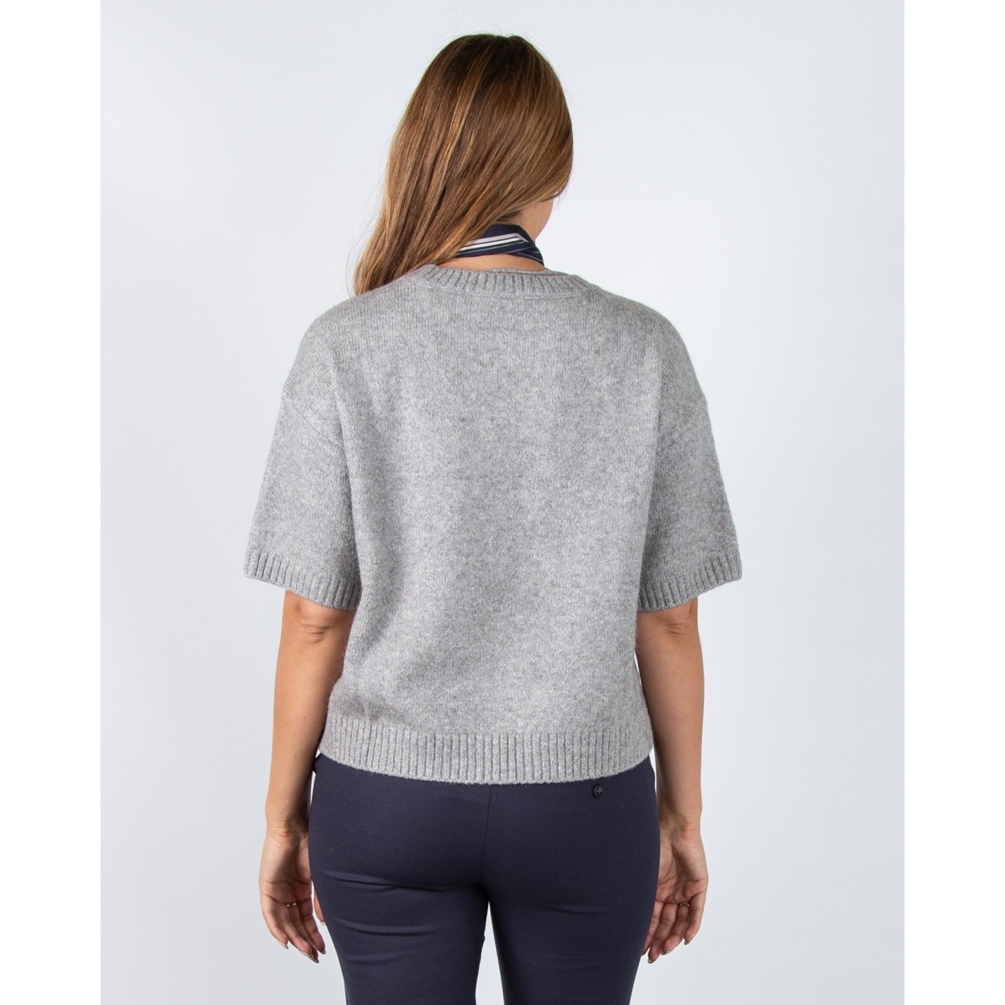 Yaya Round Neck Short Sleeve Jumper Light Grey