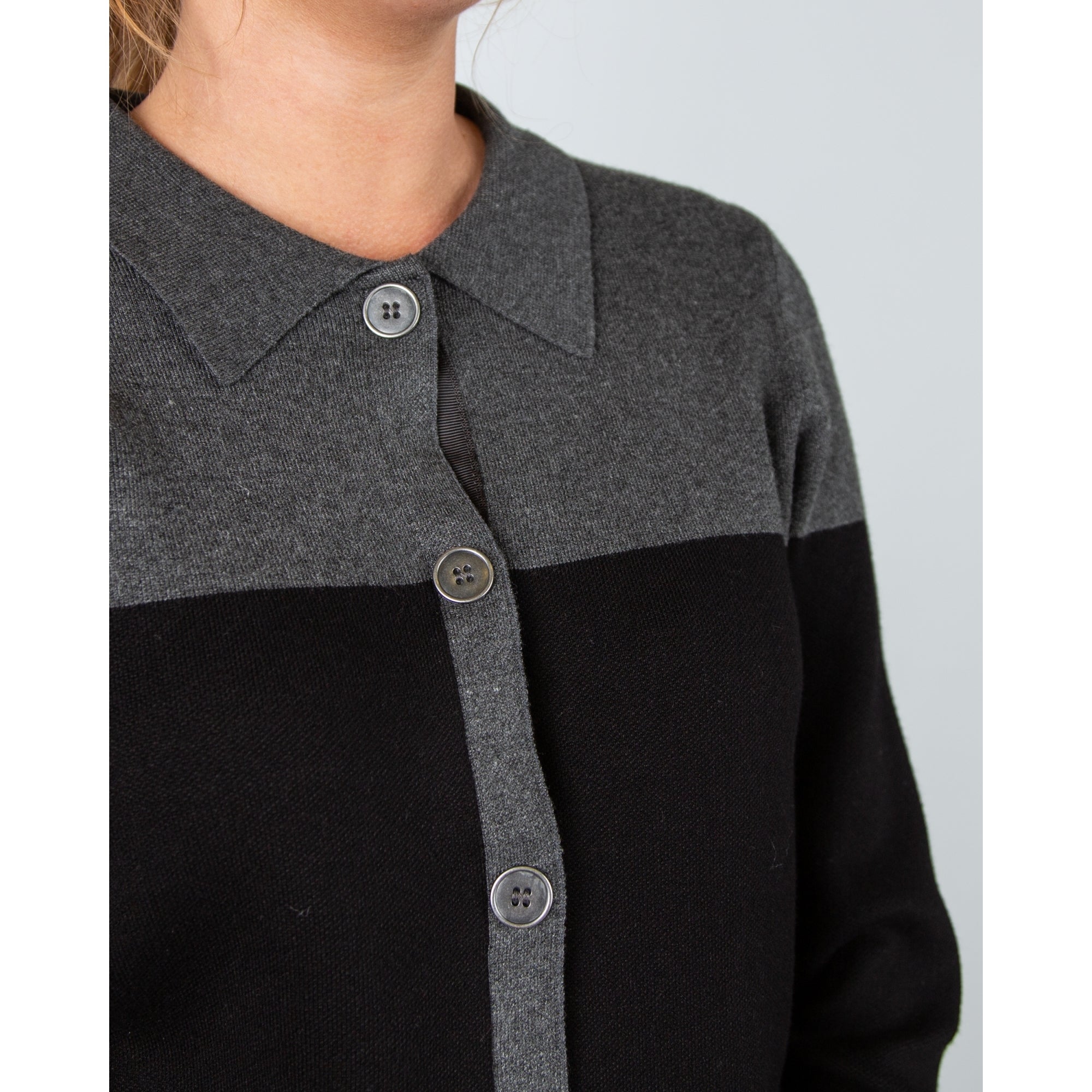 Marble Fashions Short Colour Block Collared Cardigan Black/charcoal 105