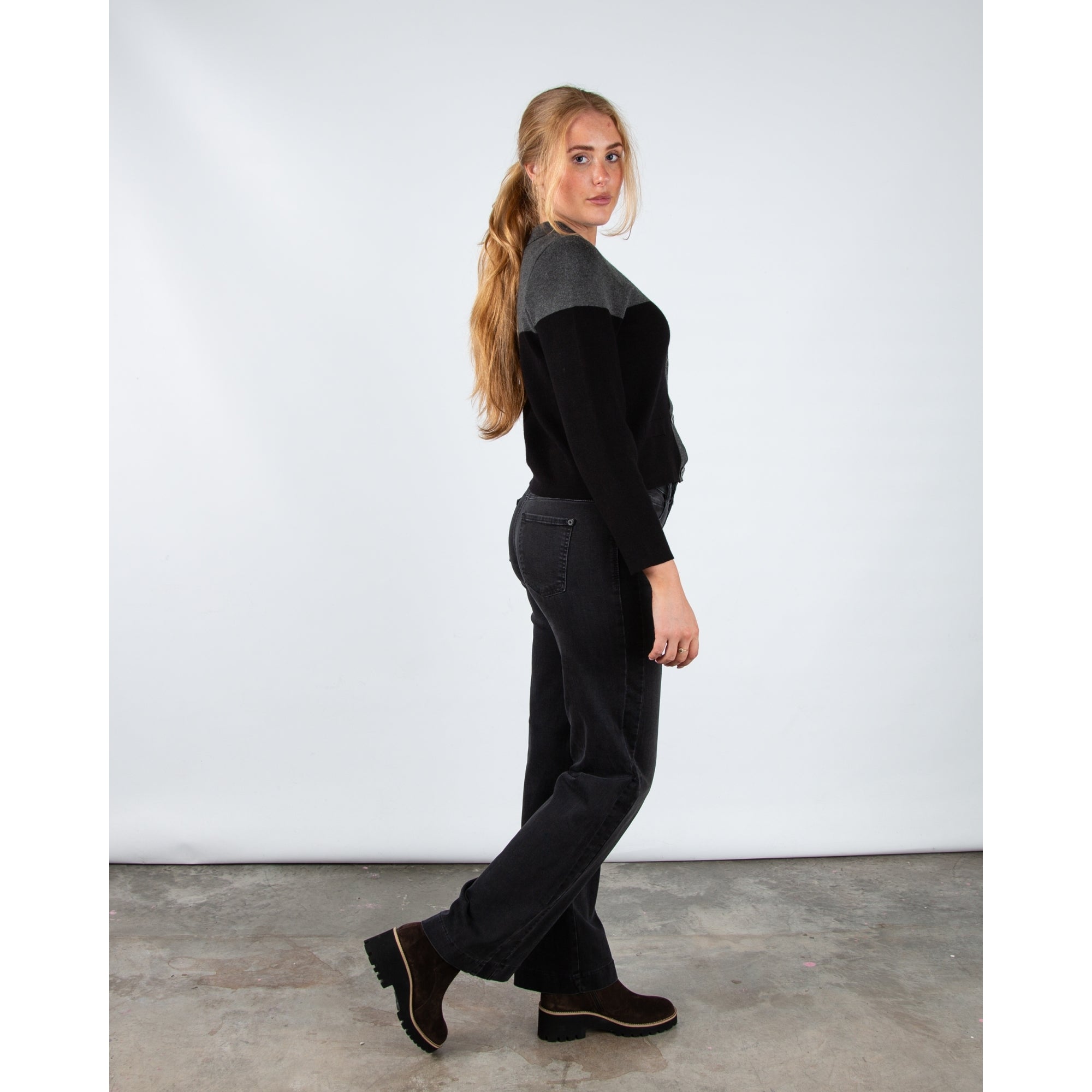 Marble Fashions Short Colour Block Collared Cardigan Black/charcoal 105