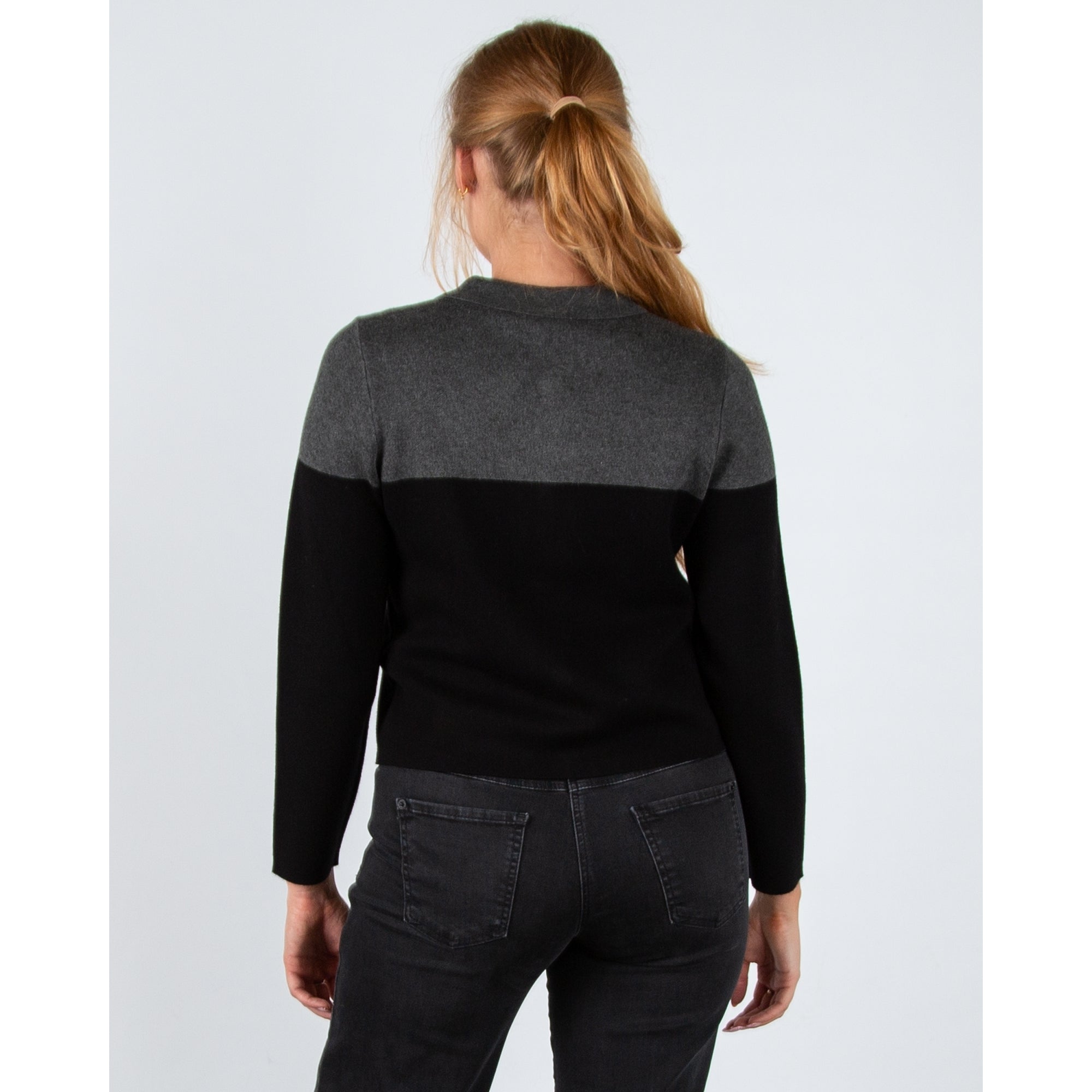 Marble Fashions Short Colour Block Collared Cardigan Black/charcoal 105