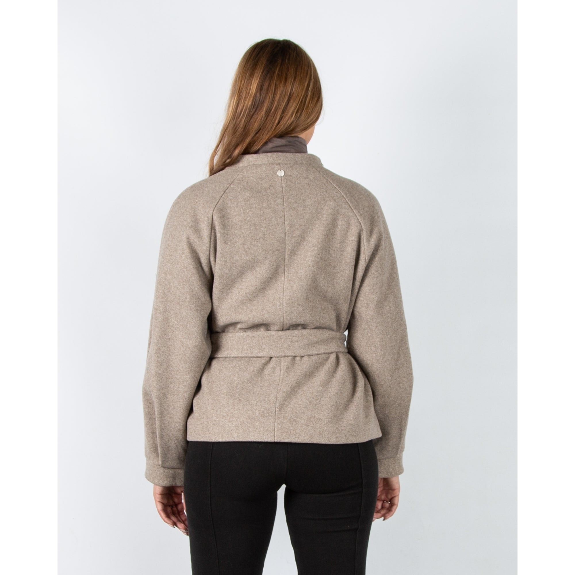 Rino & Pelle Cornelia Collarless Coat Jacket With Tie Belt Toffee Melange