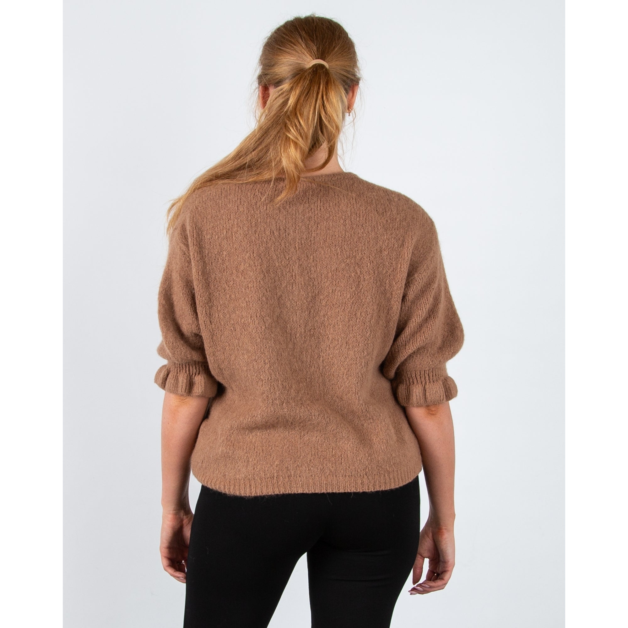 Marta Soft Knit Button Cardigan With Frill Cuff Camel