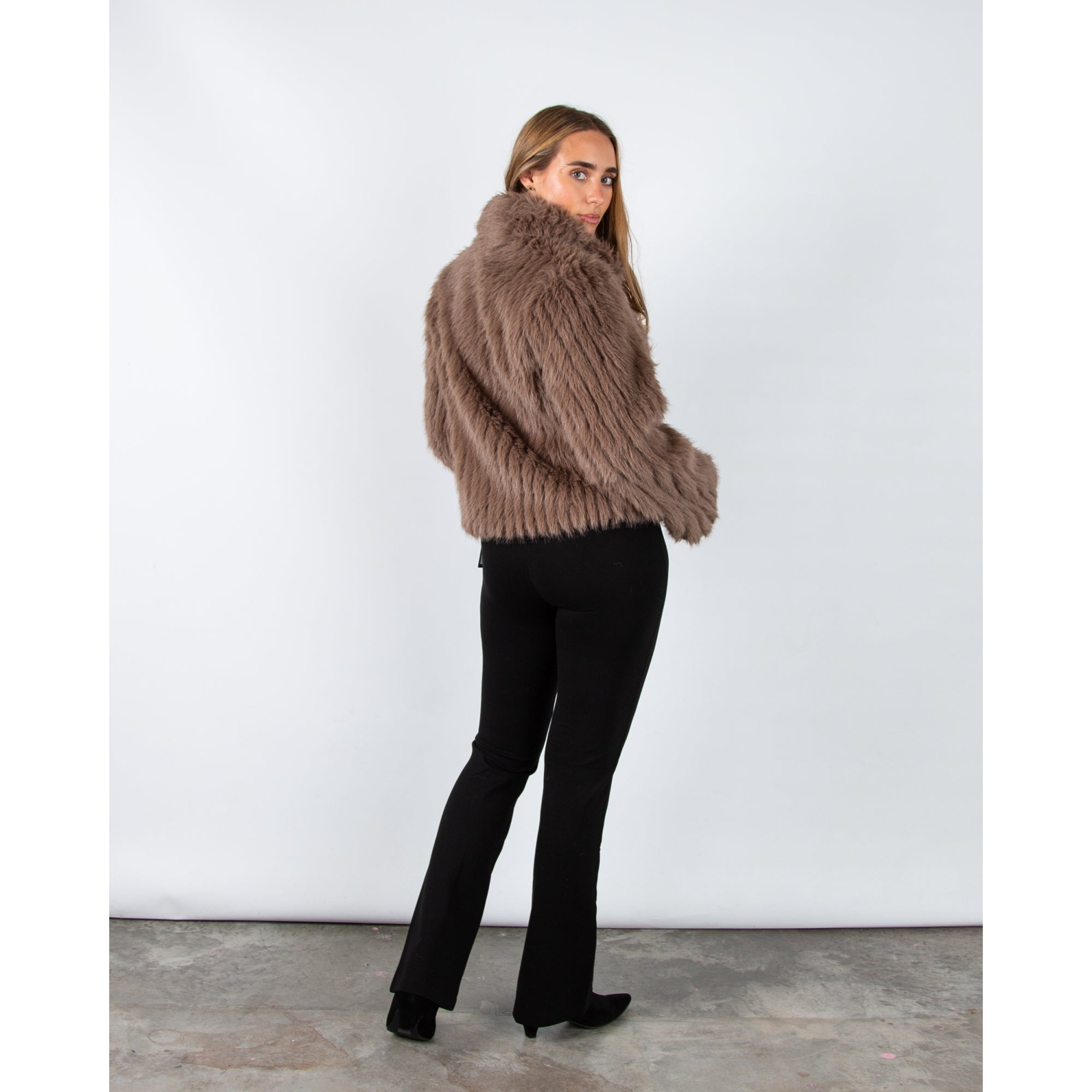 Rino & Pelle Faith Shaggy Ribbed High Collar Faux Fur Jacket Toffee