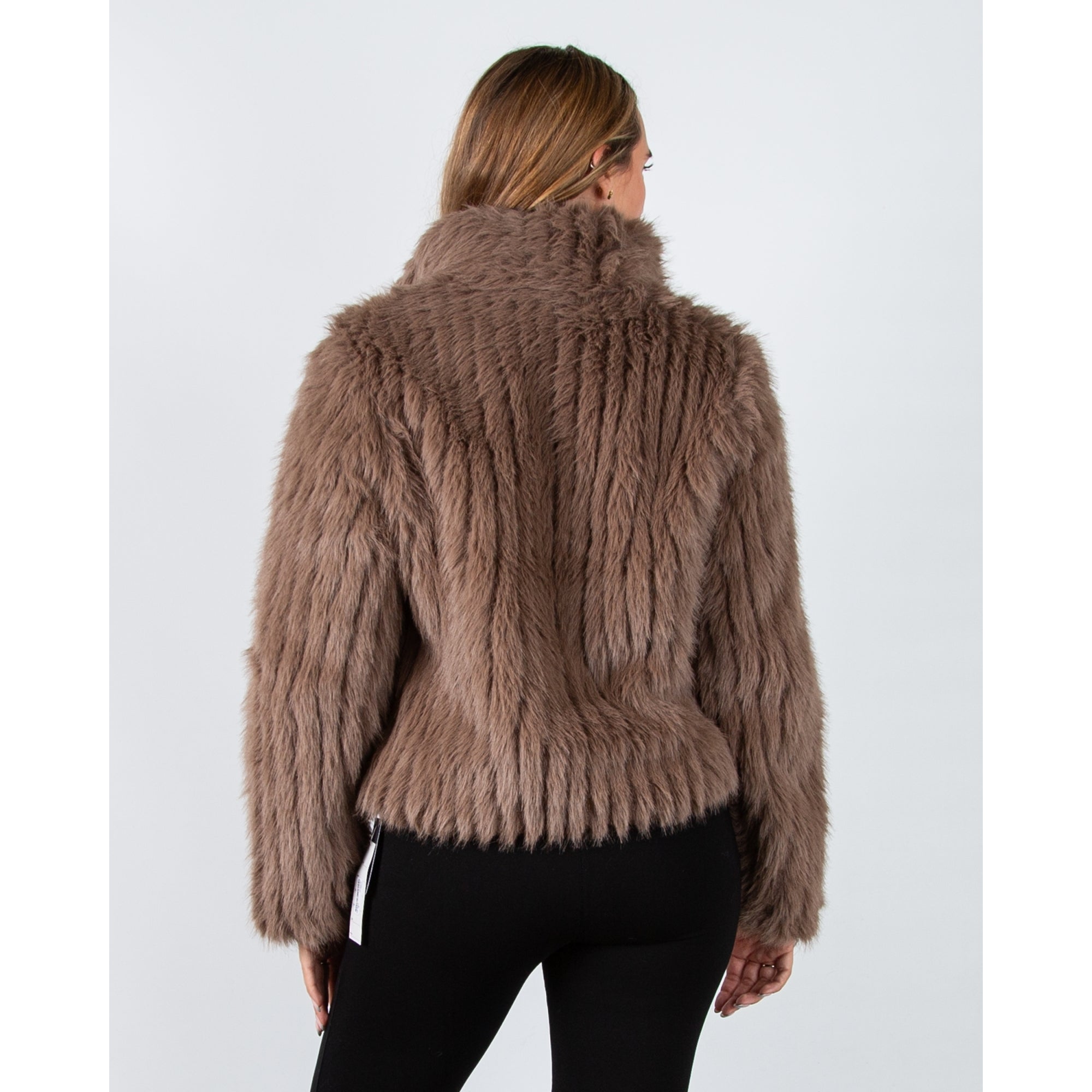 Rino & Pelle Faith Shaggy Ribbed High Collar Faux Fur Jacket Toffee