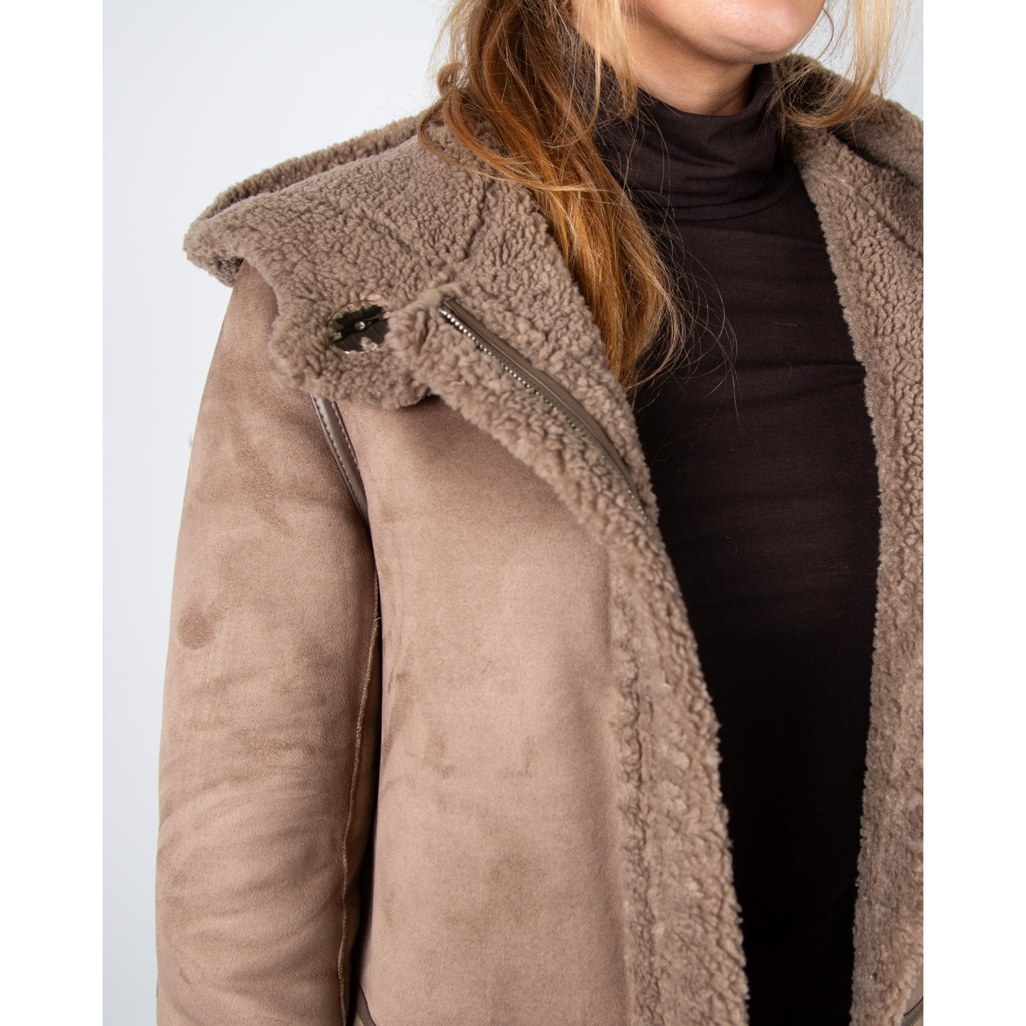 Rino & Pelle Alina Reversible Faux Shearling Coat With Hood Toffee