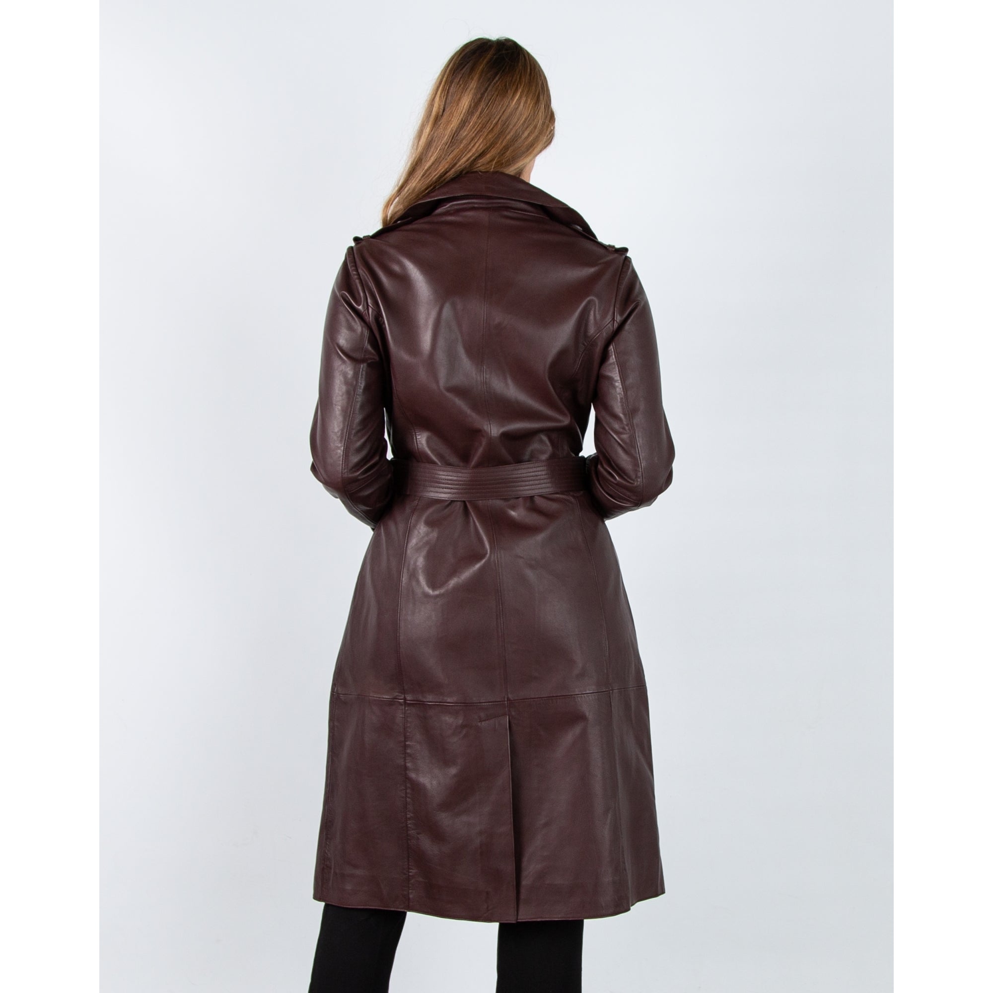 Rino & Pelle Irene Leather Double Breasted Trench Coat Chocolate Bean