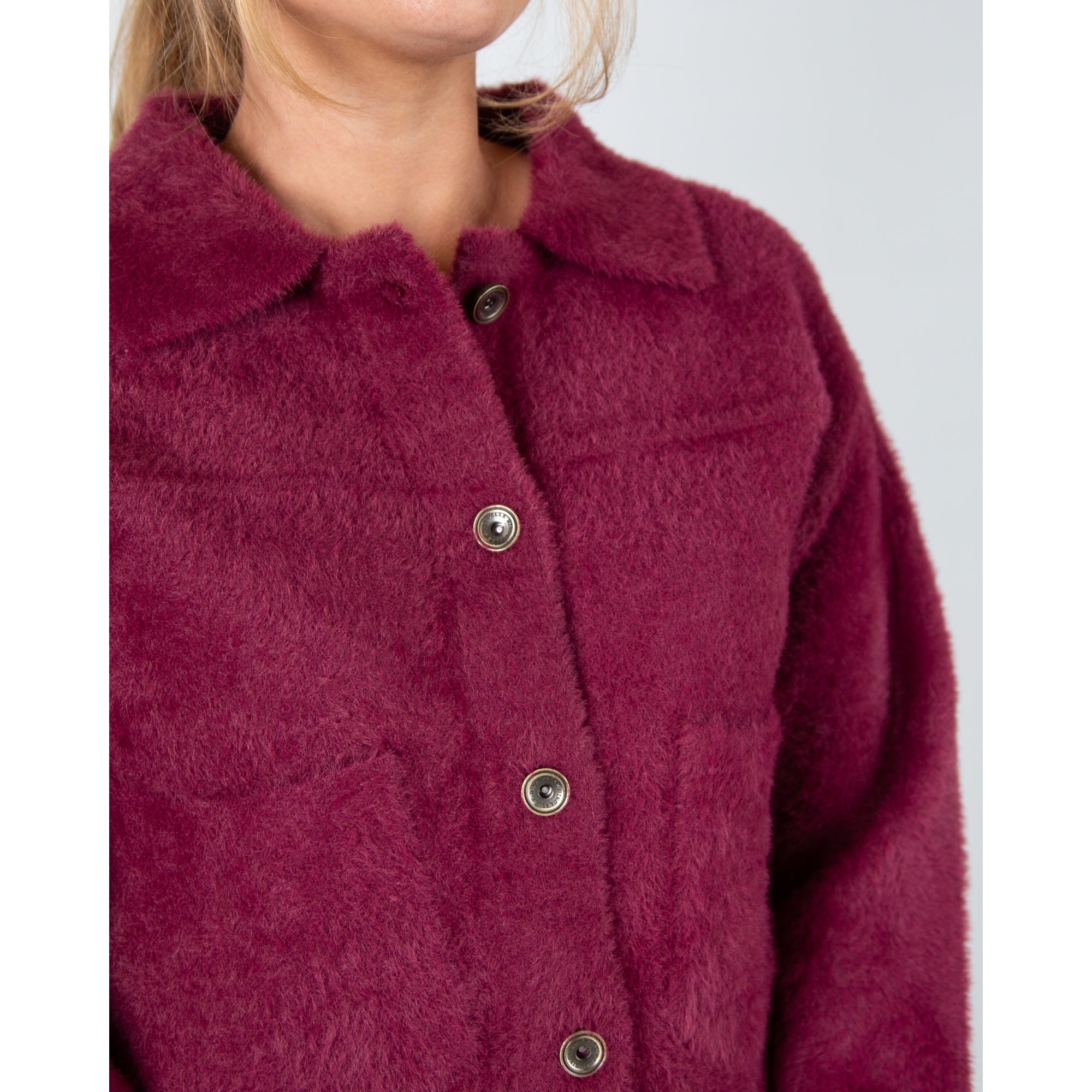 Rino & Pelle Bubbly Button Detail Fluffy Jacket With Collar Sugar Plum