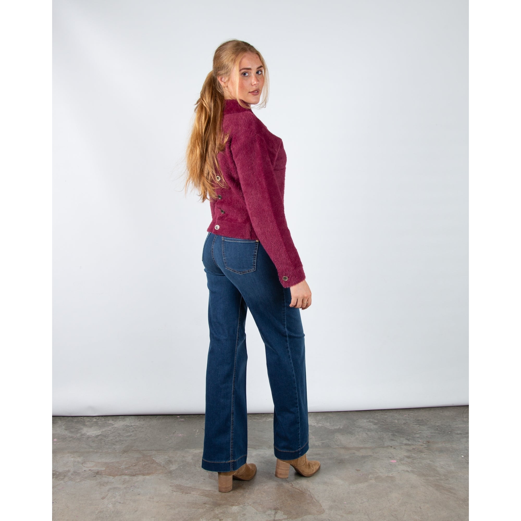 Rino & Pelle Bubbly Button Detail Fluffy Jacket With Collar Sugar Plum